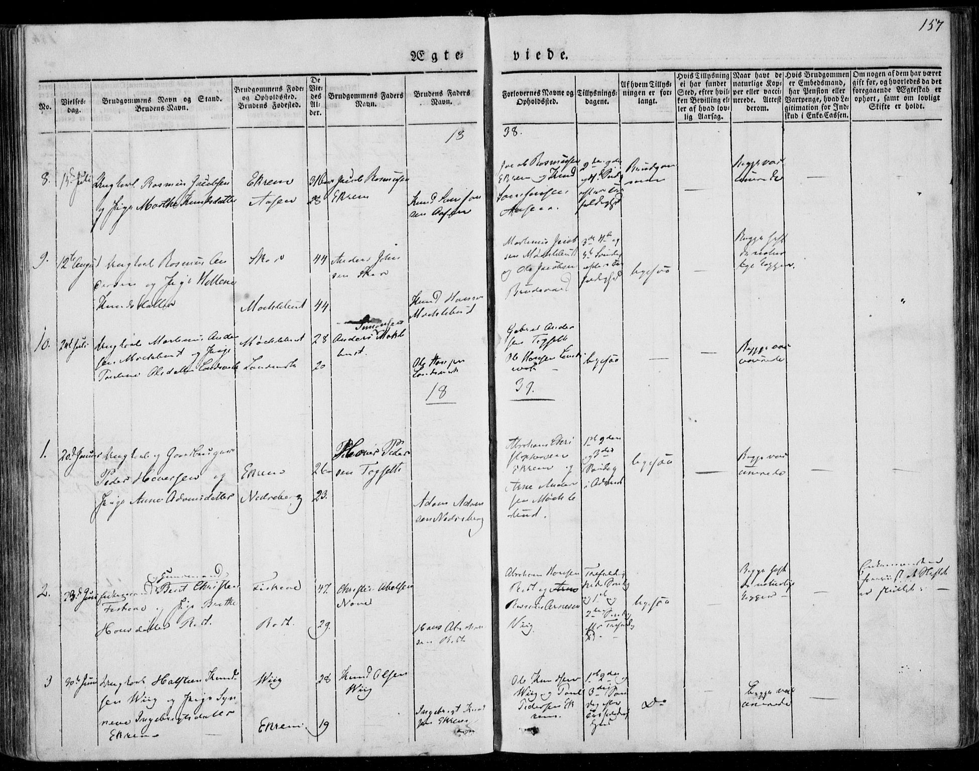 Ministerialprotokoller, klokkerbøker og fødselsregistre - Møre og Romsdal, SAT/A-1454/501/L0005: Parish register (official) no. 501A05, 1831-1844, p. 157