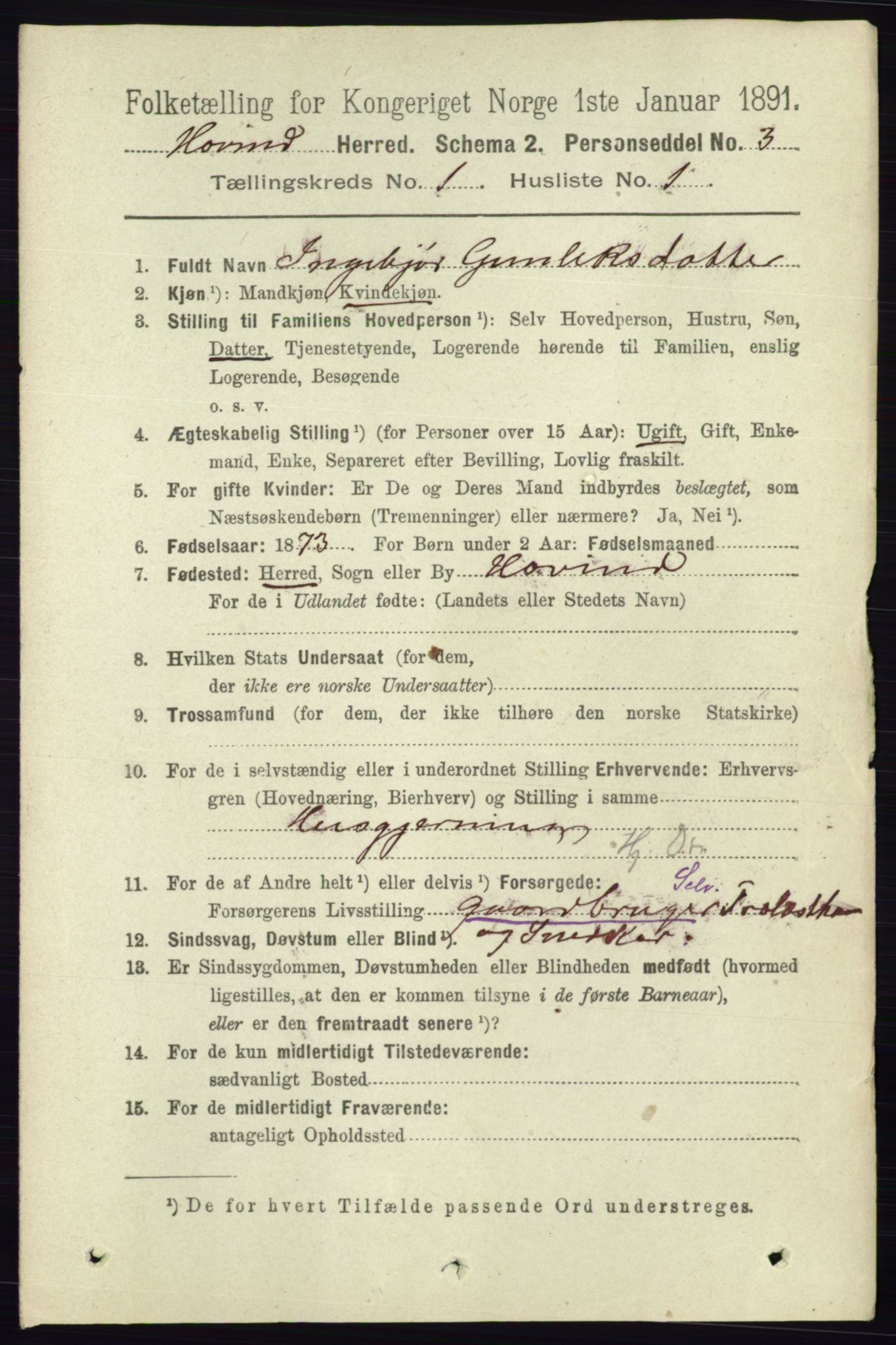 RA, 1891 census for 0825 Hovin, 1891, p. 90