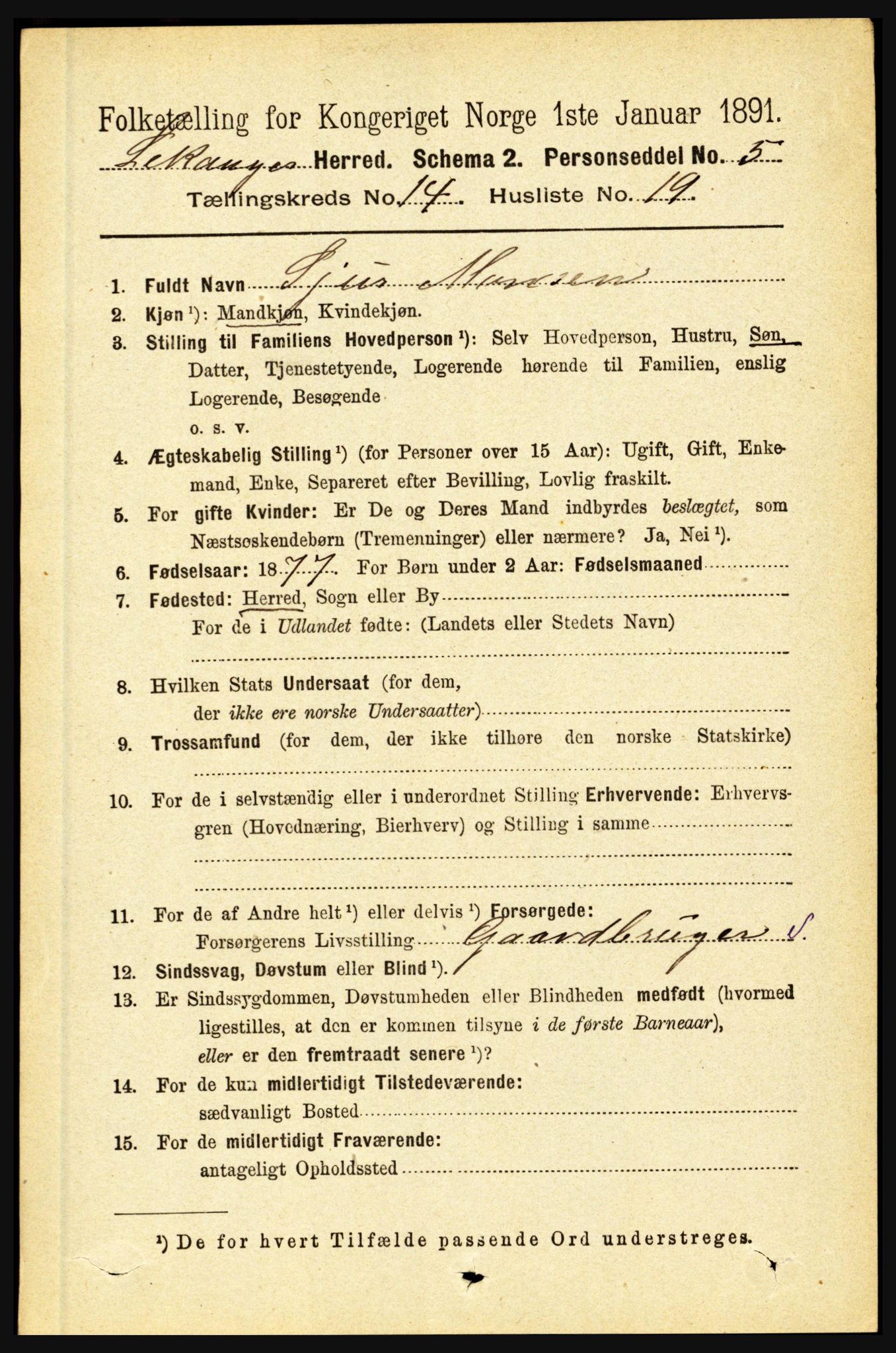 RA, 1891 census for 1419 Leikanger, 1891, p. 2817