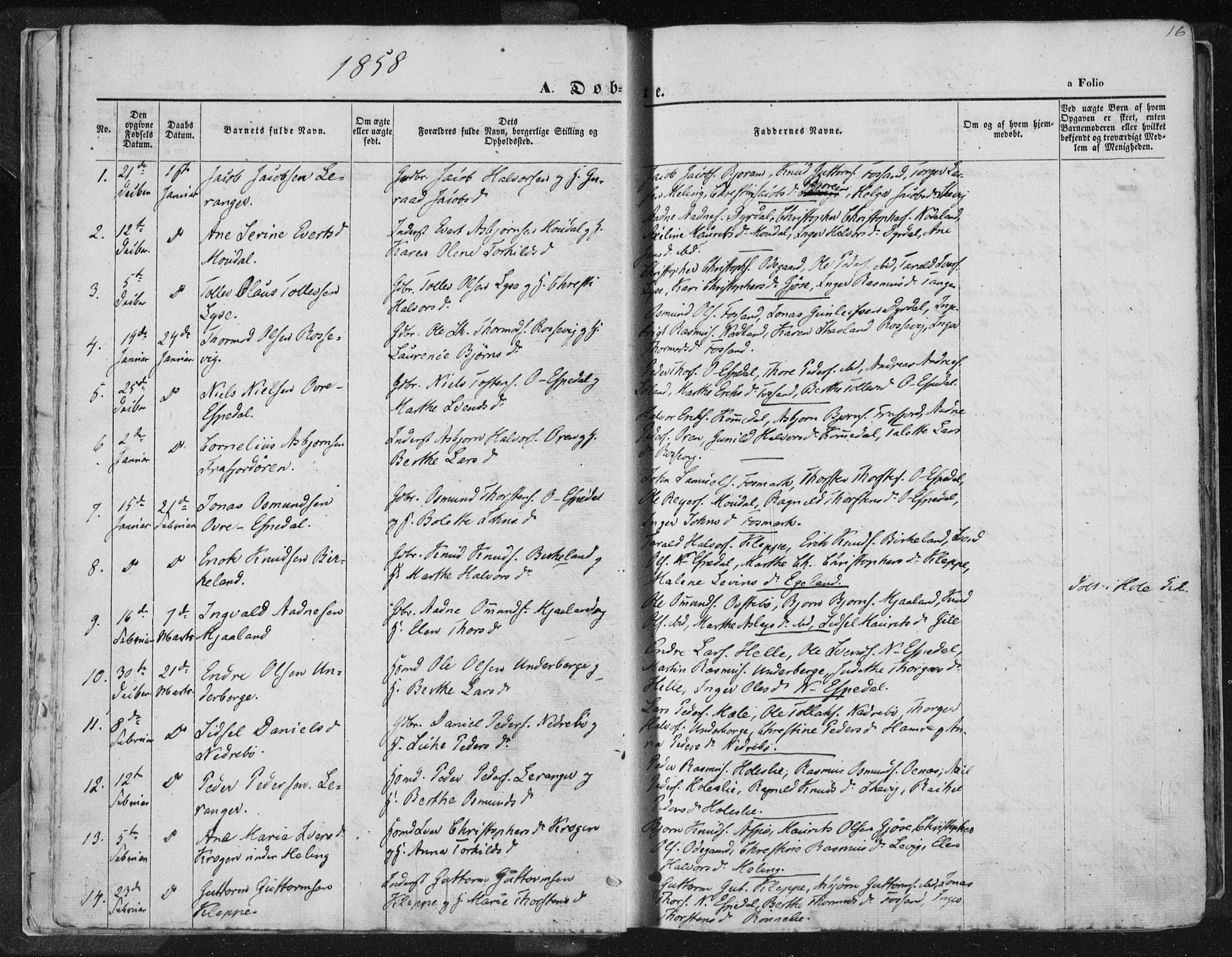 Høgsfjord sokneprestkontor, SAST/A-101624/H/Ha/Haa/L0001: Parish register (official) no. A 1, 1854-1875, p. 16