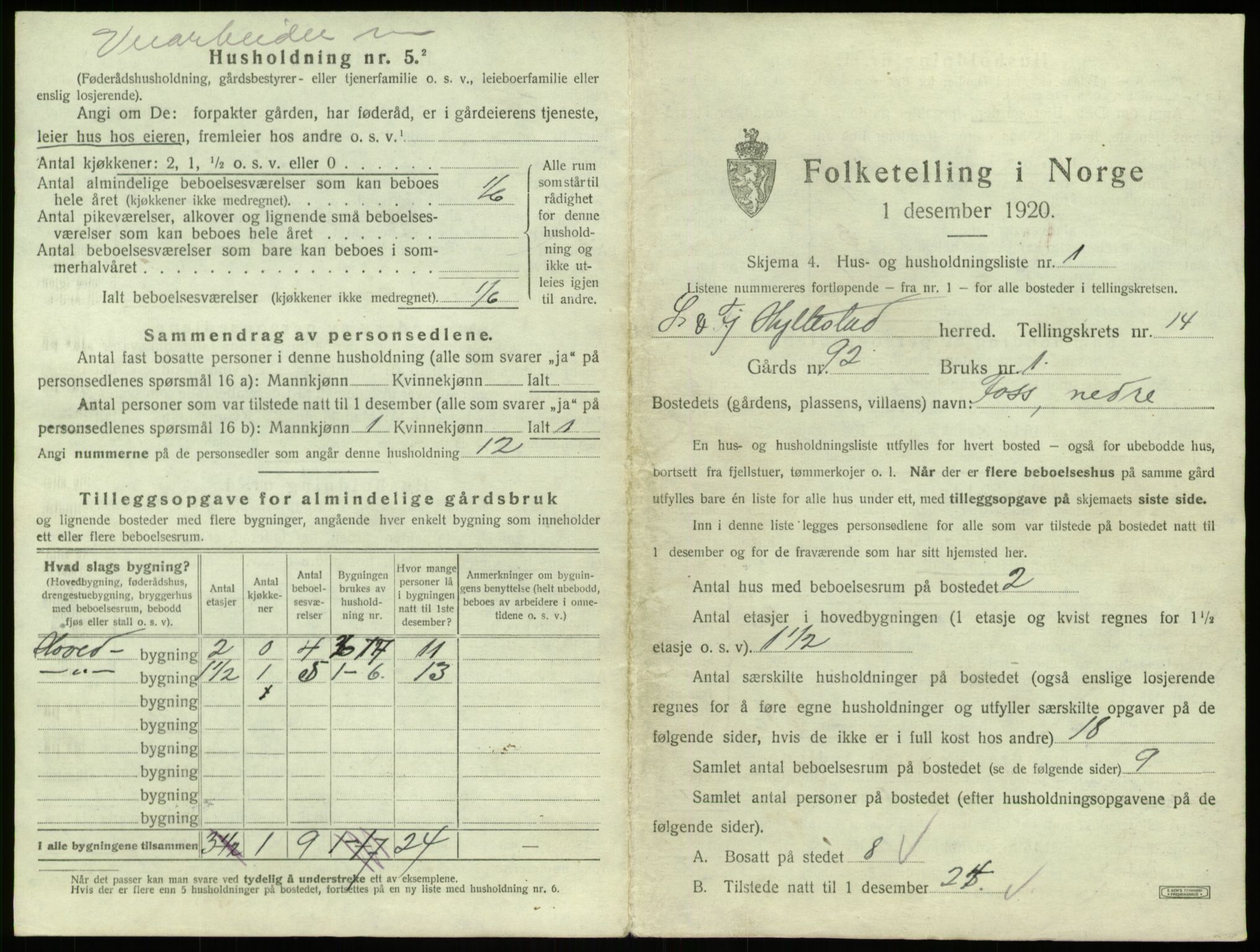 SAB, 1920 census for Hyllestad, 1920, p. 784