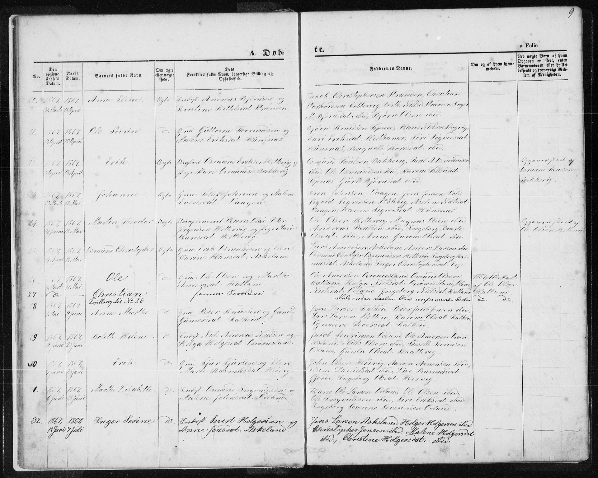 Tysvær sokneprestkontor, AV/SAST-A -101864/H/Ha/Haa/L0005: Parish register (official) no. A 5, 1865-1878, p. 9