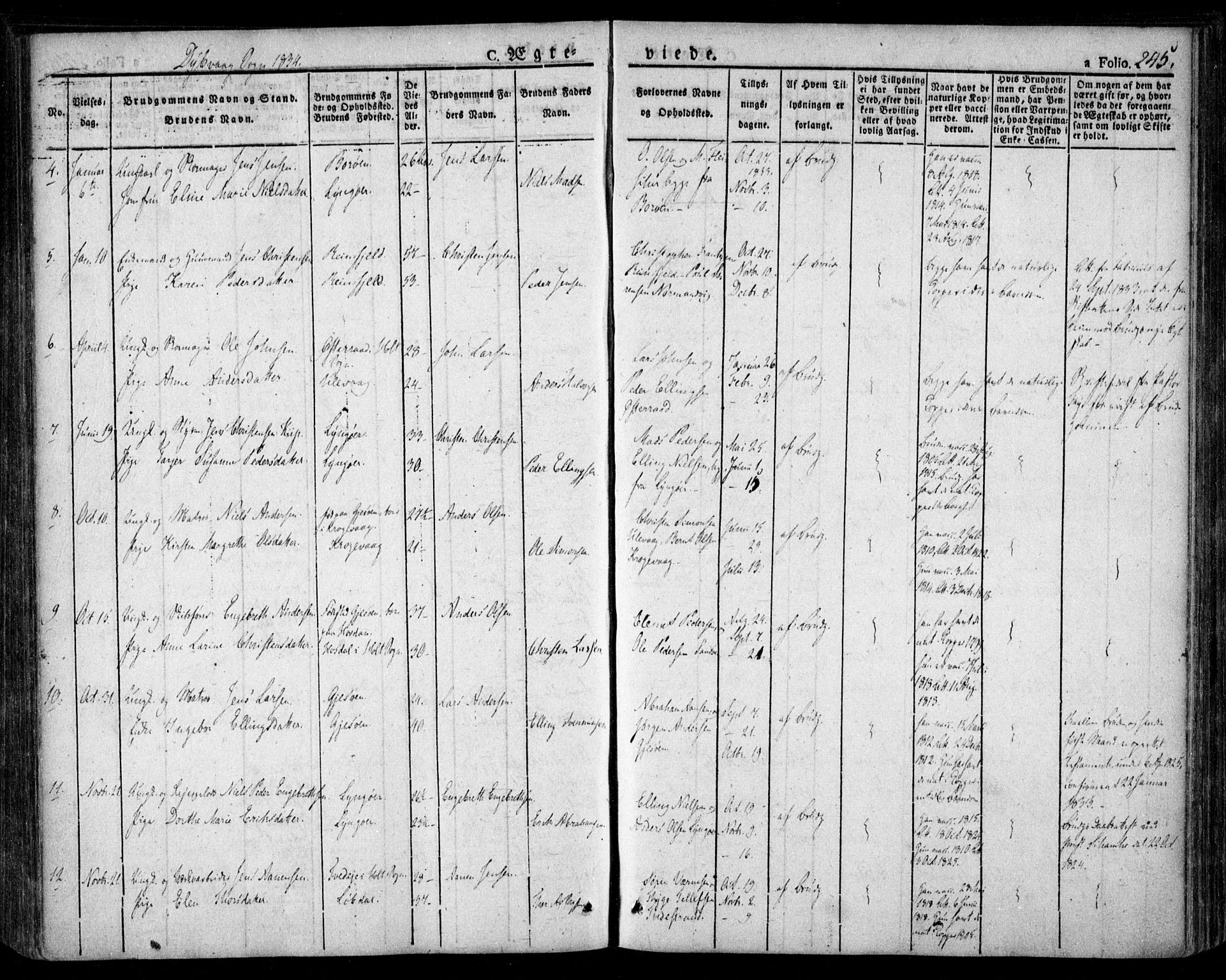 Dypvåg sokneprestkontor, AV/SAK-1111-0007/F/Fa/Faa/L0004: Parish register (official) no. A 4, 1824-1840, p. 245