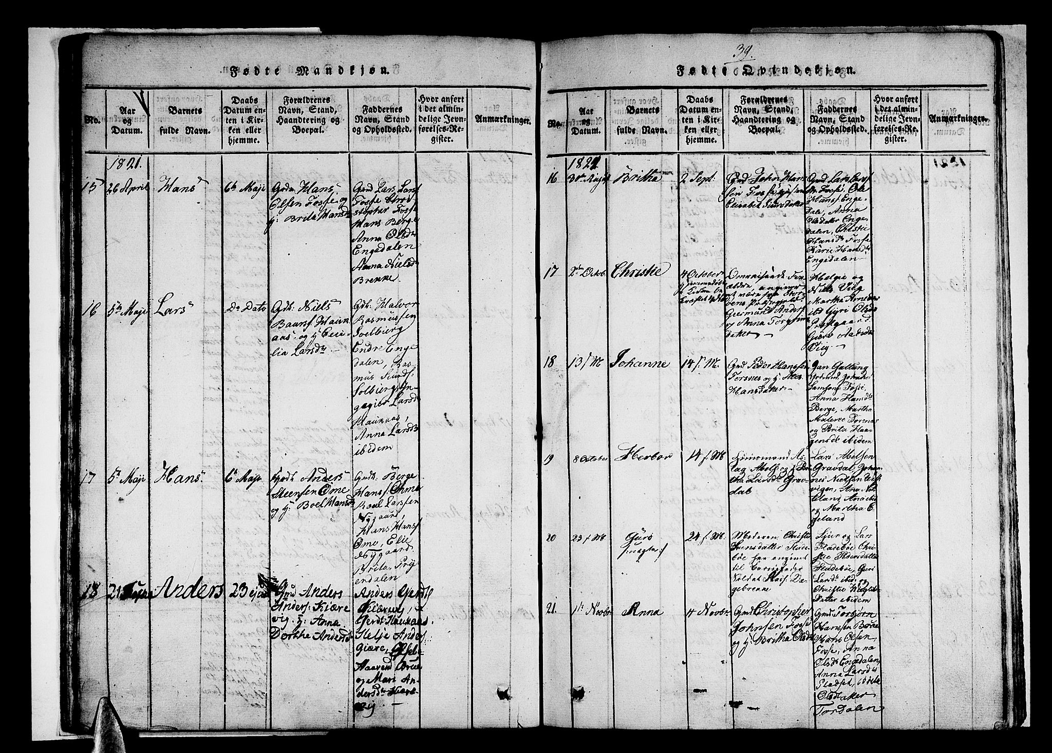 Strandebarm sokneprestembete, SAB/A-78401/H/Haa: Parish register (official) no. A 5, 1816-1826, p. 39