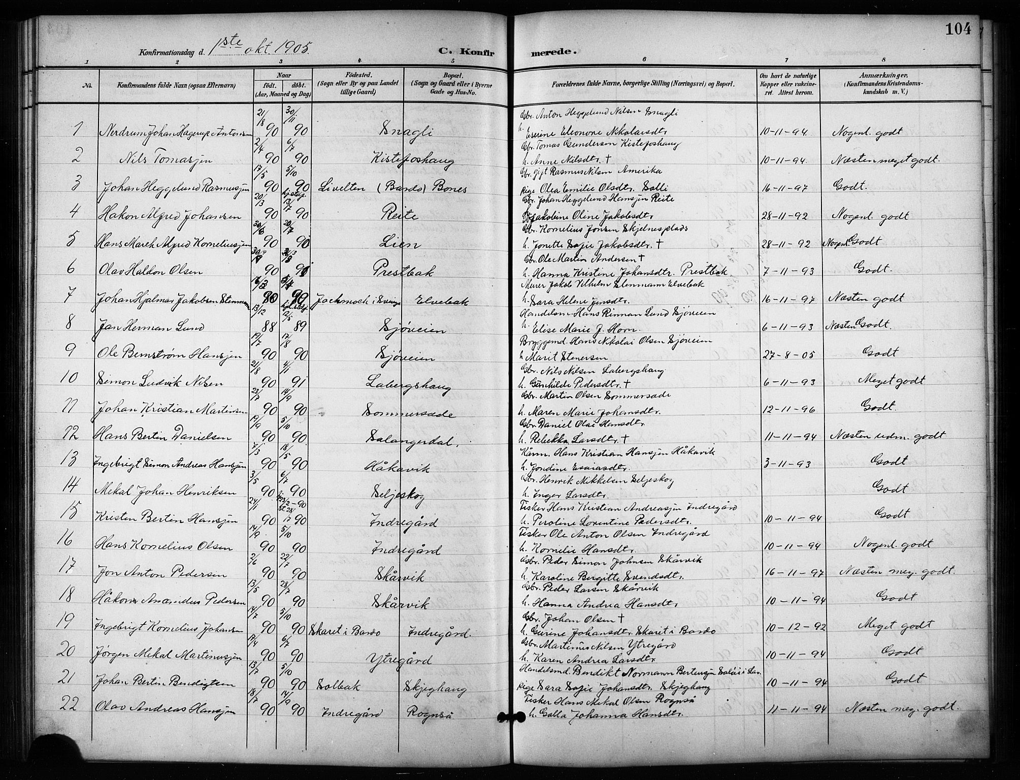 Salangen sokneprestembete, AV/SATØ-S-1324/H/Hb/L0004klokker: Parish register (copy) no. 4, 1900-1924, p. 104