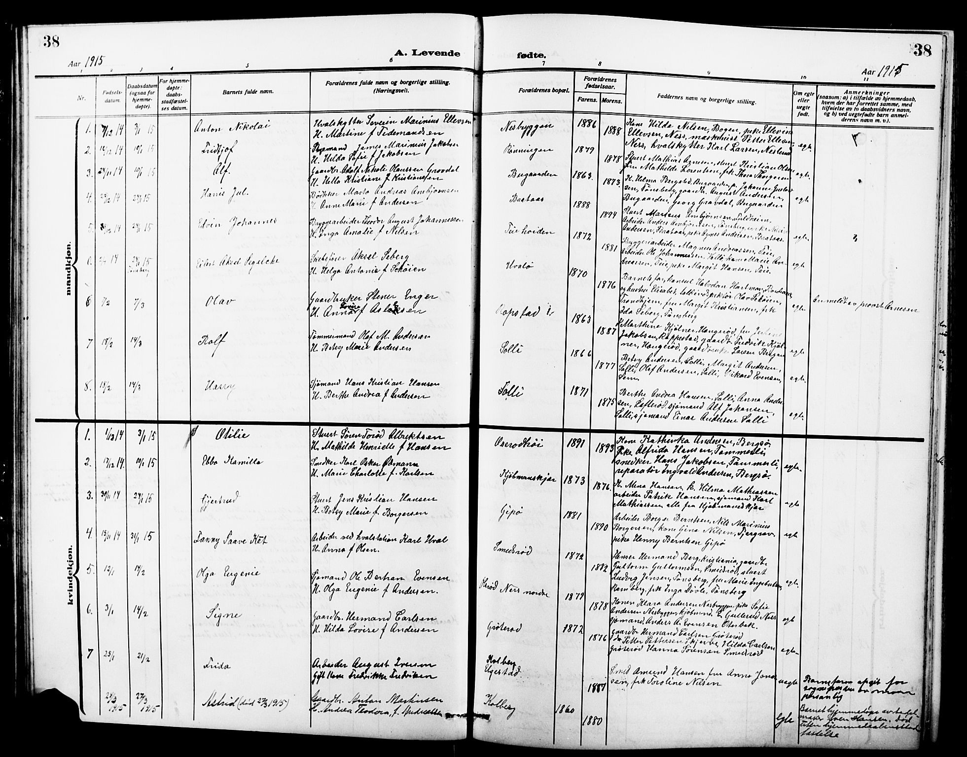 Nøtterøy kirkebøker, AV/SAKO-A-354/G/Ga/L0005: Parish register (copy) no. I 5, 1910-1924, p. 38