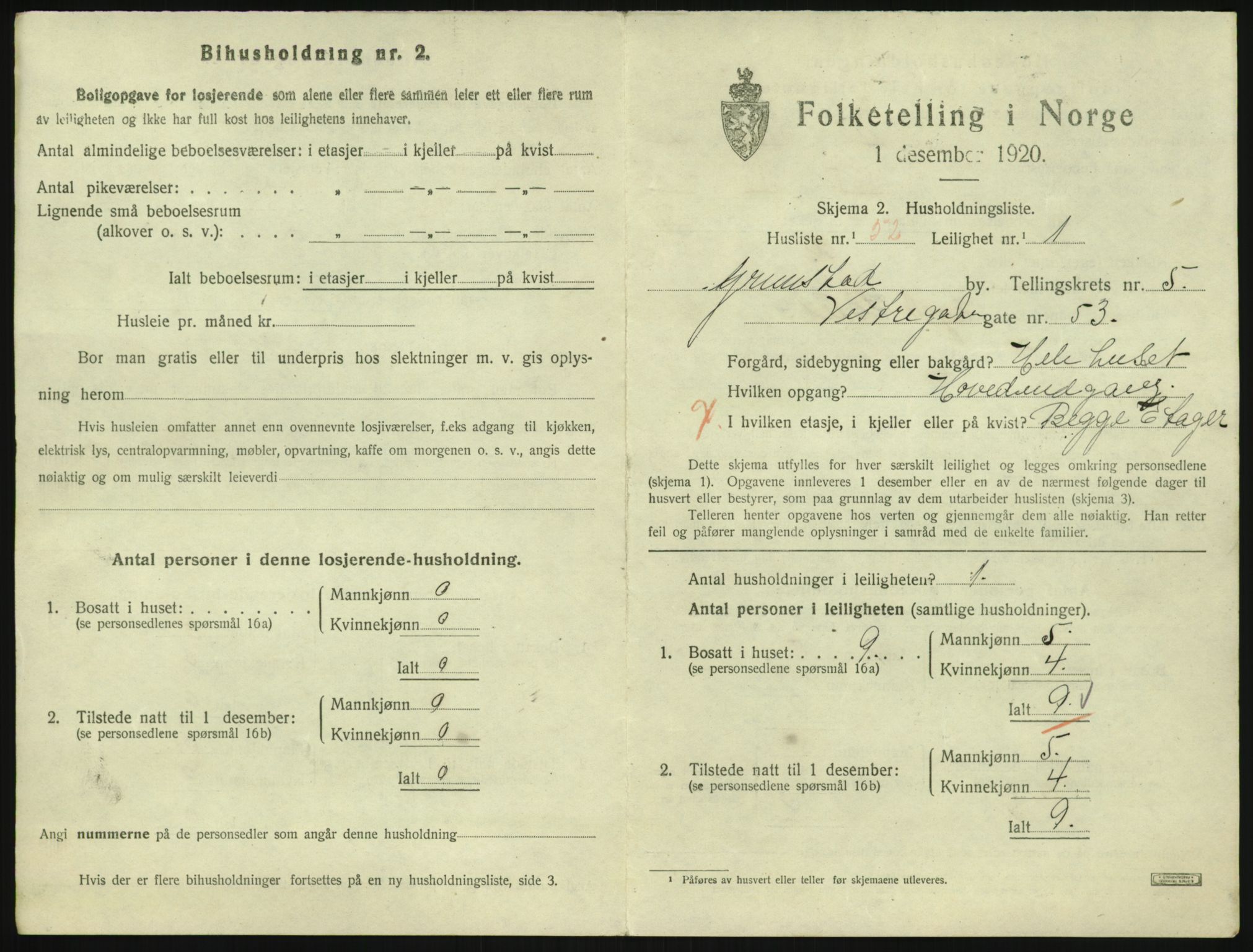 SAK, 1920 census for Grimstad, 1920, p. 2223