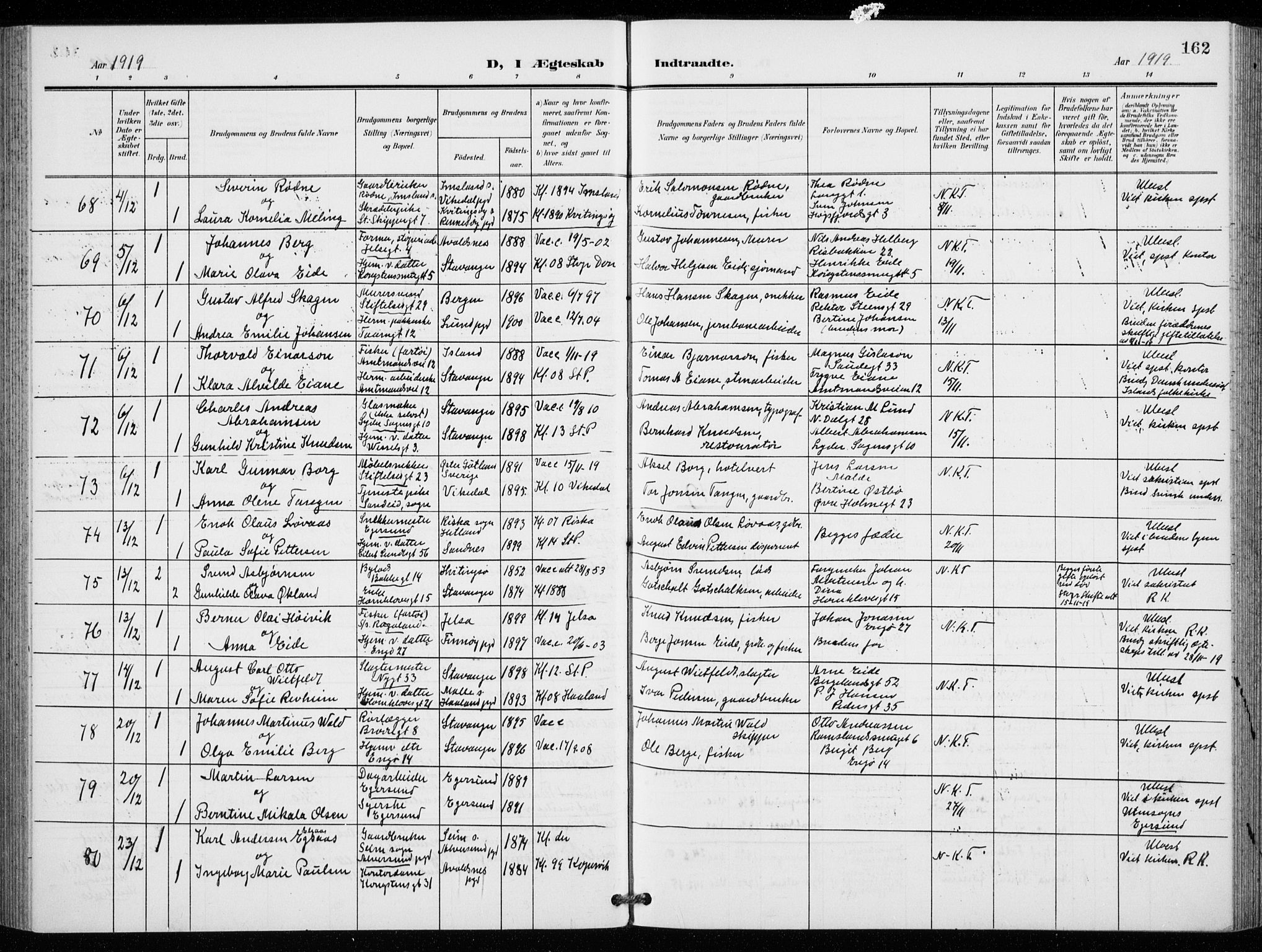 St. Petri sokneprestkontor, AV/SAST-A-101813/001/30/30BB/L0009: Parish register (copy) no. B 9, 1902-1935, p. 162