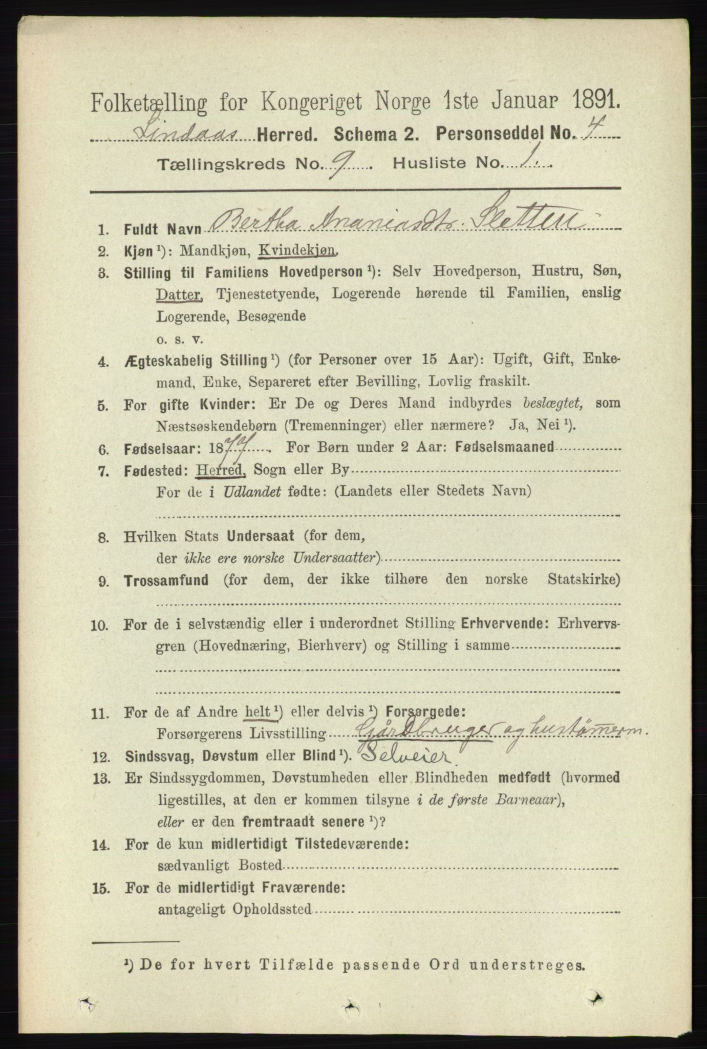 RA, 1891 census for 1263 Lindås, 1891, p. 2963