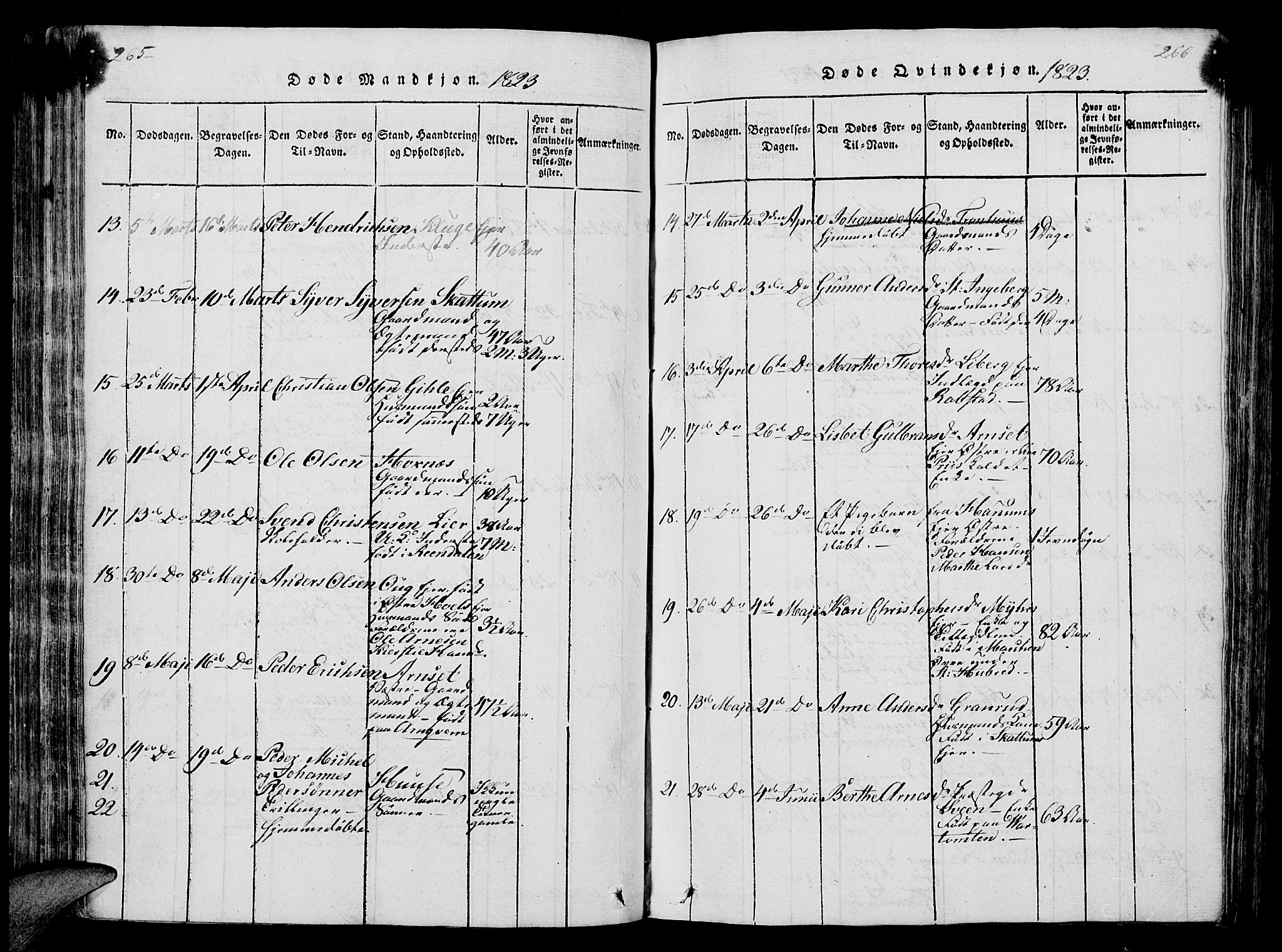 Vang prestekontor, Hedmark, SAH/PREST-008/H/Ha/Hab/L0004: Parish register (copy) no. 4, 1813-1827, p. 265-266