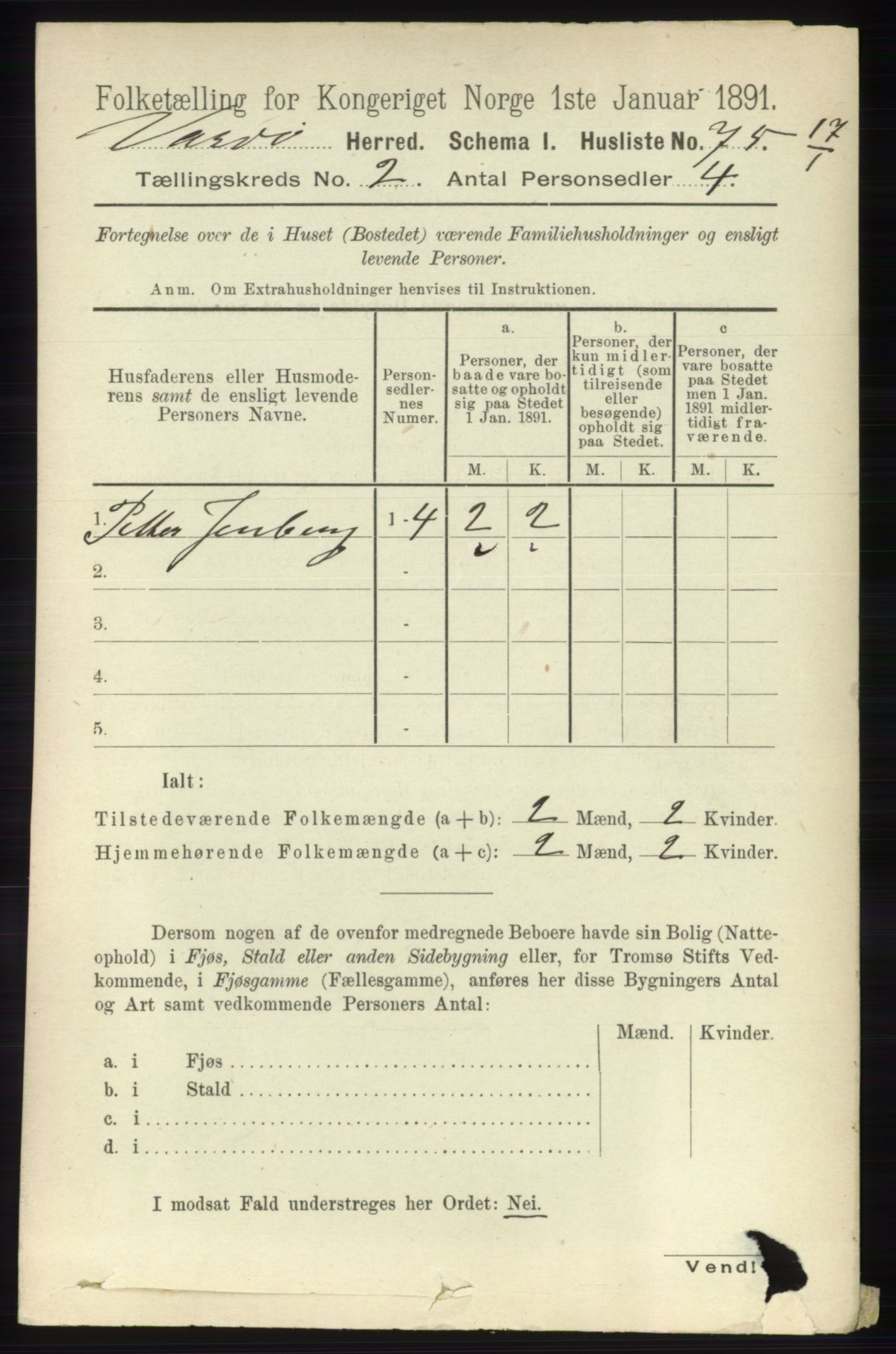 RA, 1891 census for 2028 Vardø, 1891, p. 300