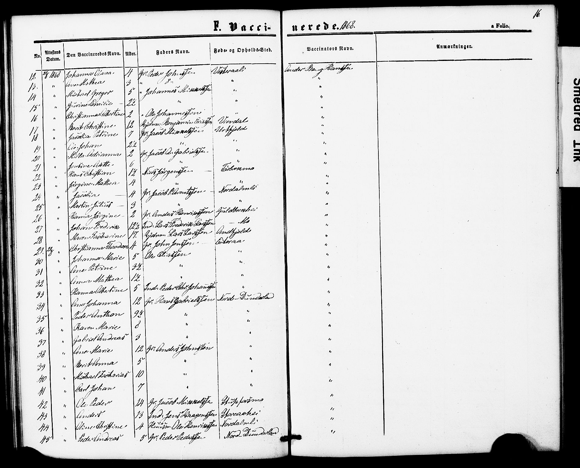 Ministerialprotokoller, klokkerbøker og fødselsregistre - Nordland, SAT/A-1459/827/L0397: Parish register (official) no. 827A09, 1862-1876, p. 16