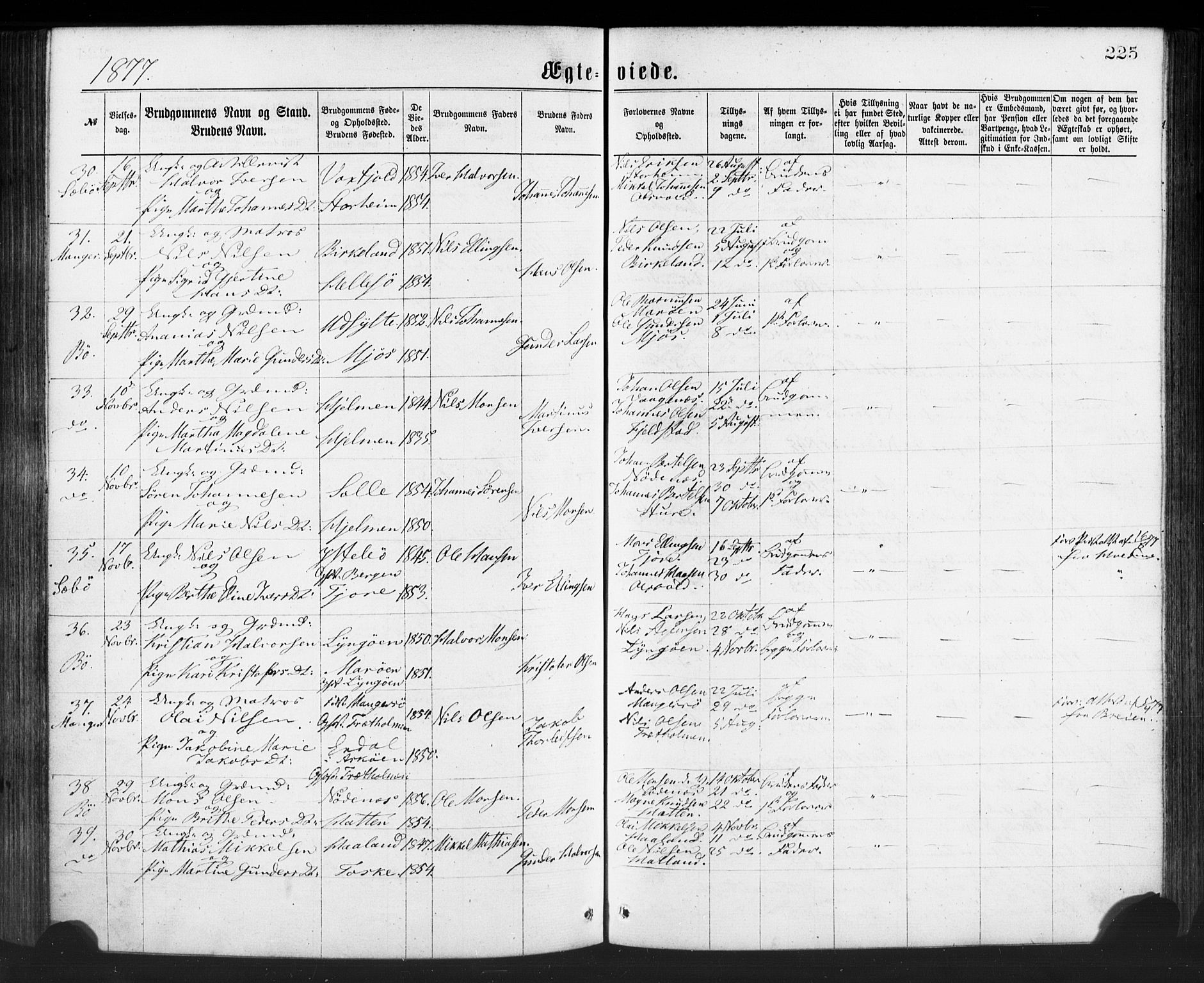 Manger sokneprestembete, SAB/A-76801/H/Haa: Parish register (official) no. A 8, 1871-1880, p. 225