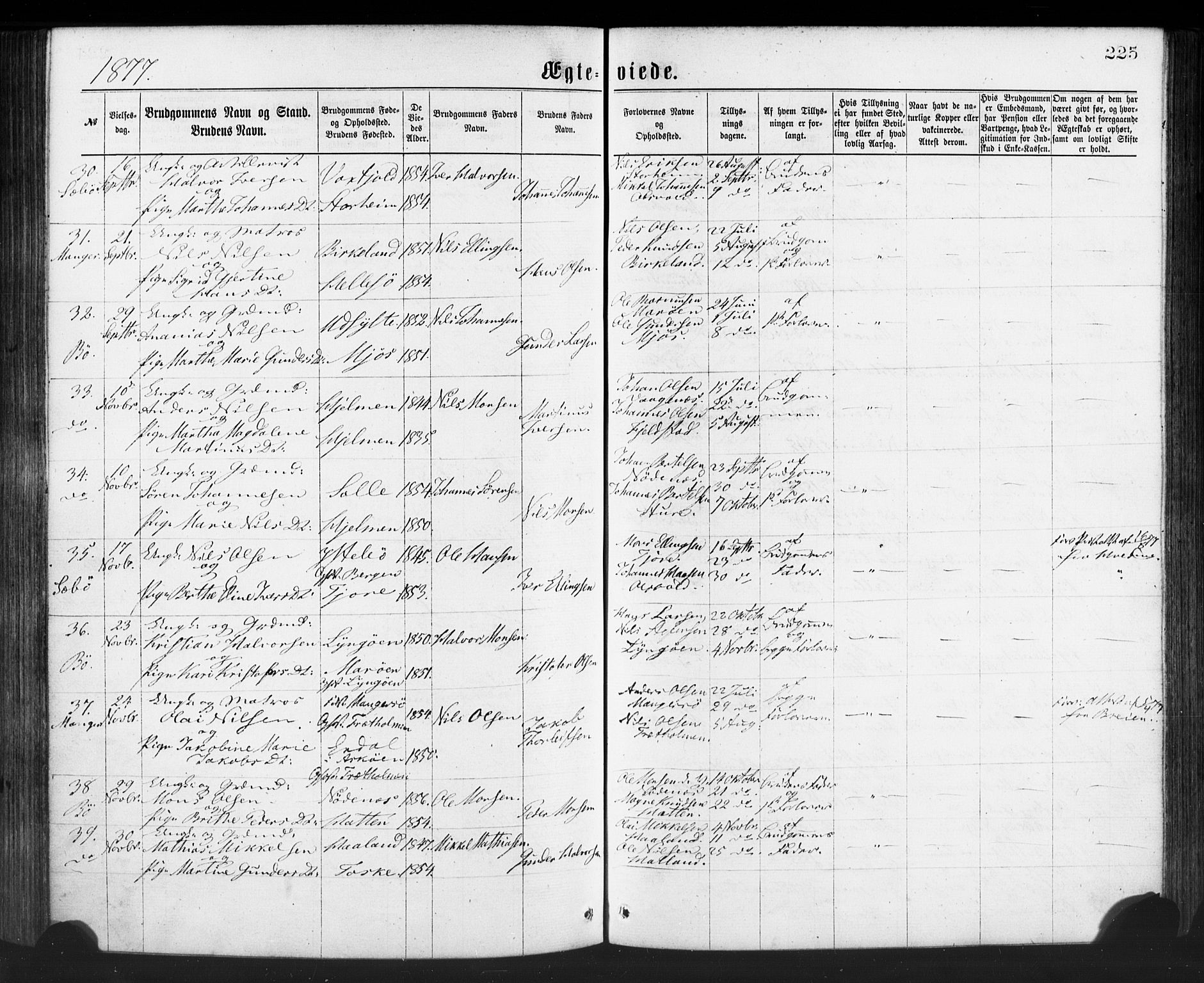 Manger sokneprestembete, AV/SAB-A-76801/H/Haa: Parish register (official) no. A 8, 1871-1880, p. 225