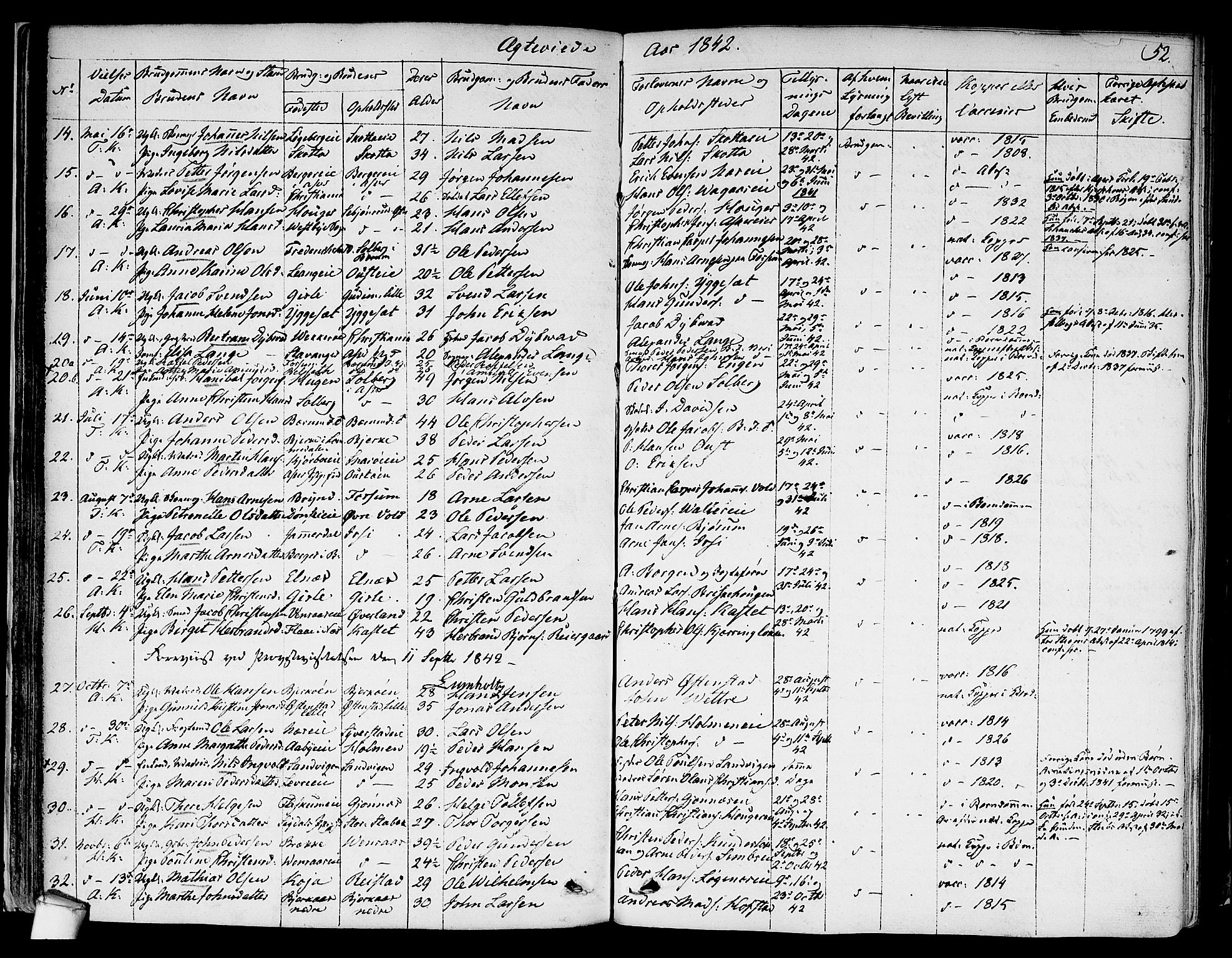 Asker prestekontor Kirkebøker, SAO/A-10256a/F/Fa/L0010: Parish register (official) no. I 10, 1825-1878, p. 52