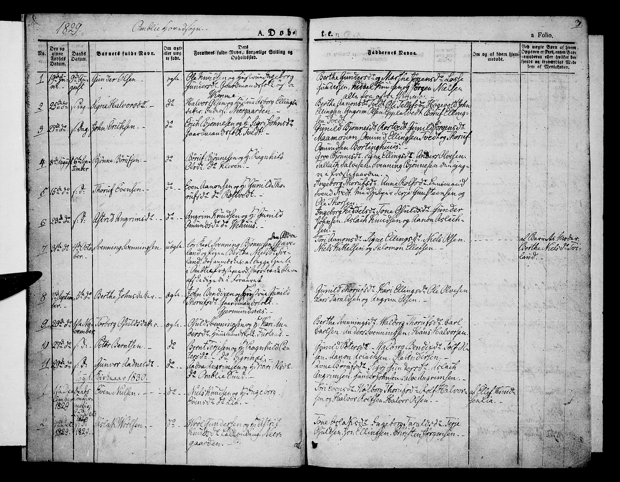 Åmli sokneprestkontor, AV/SAK-1111-0050/F/Fa/Fac/L0007: Parish register (official) no. A 7 /1, 1829-1851, p. 3