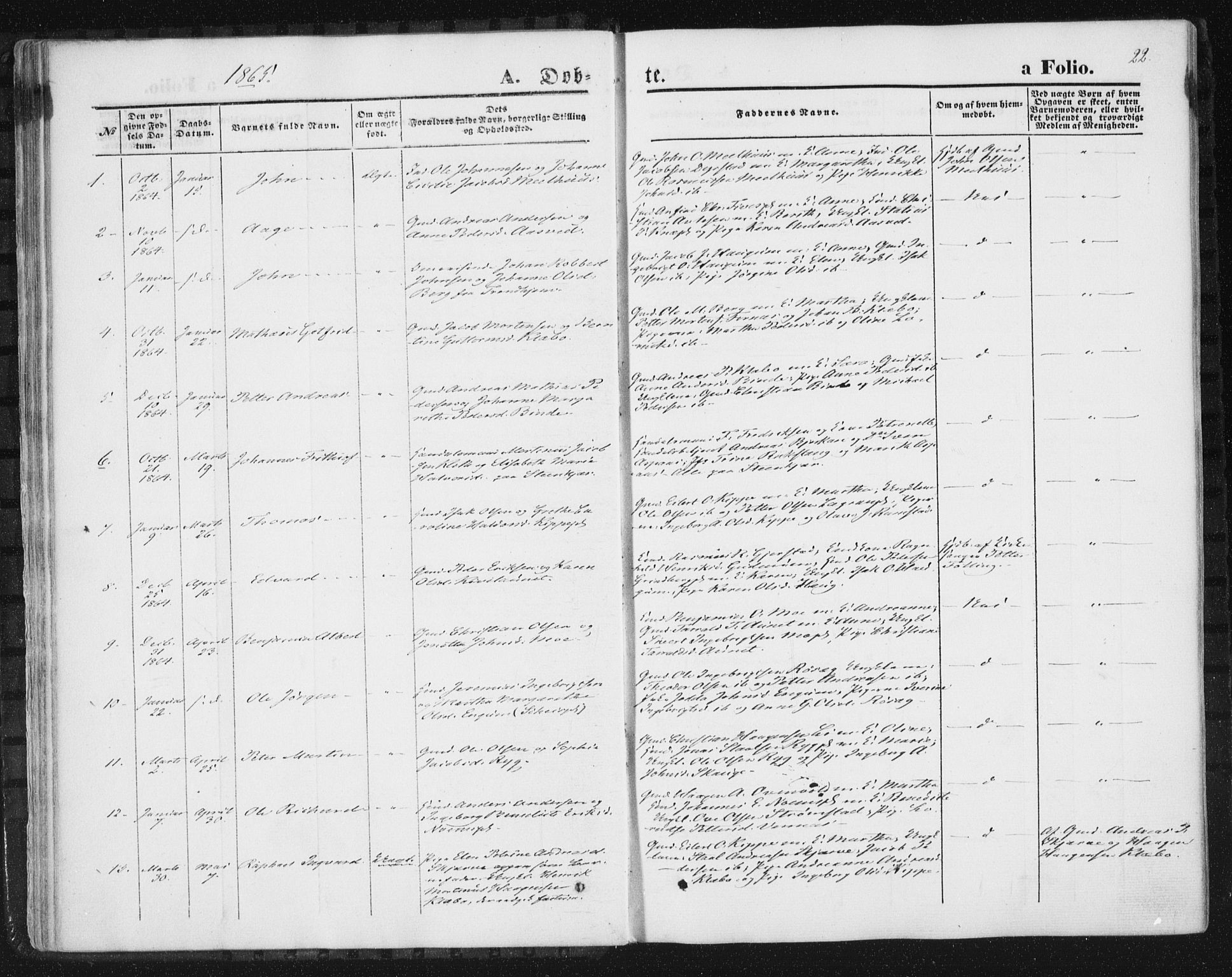 Ministerialprotokoller, klokkerbøker og fødselsregistre - Nord-Trøndelag, SAT/A-1458/746/L0447: Parish register (official) no. 746A06, 1860-1877, p. 22