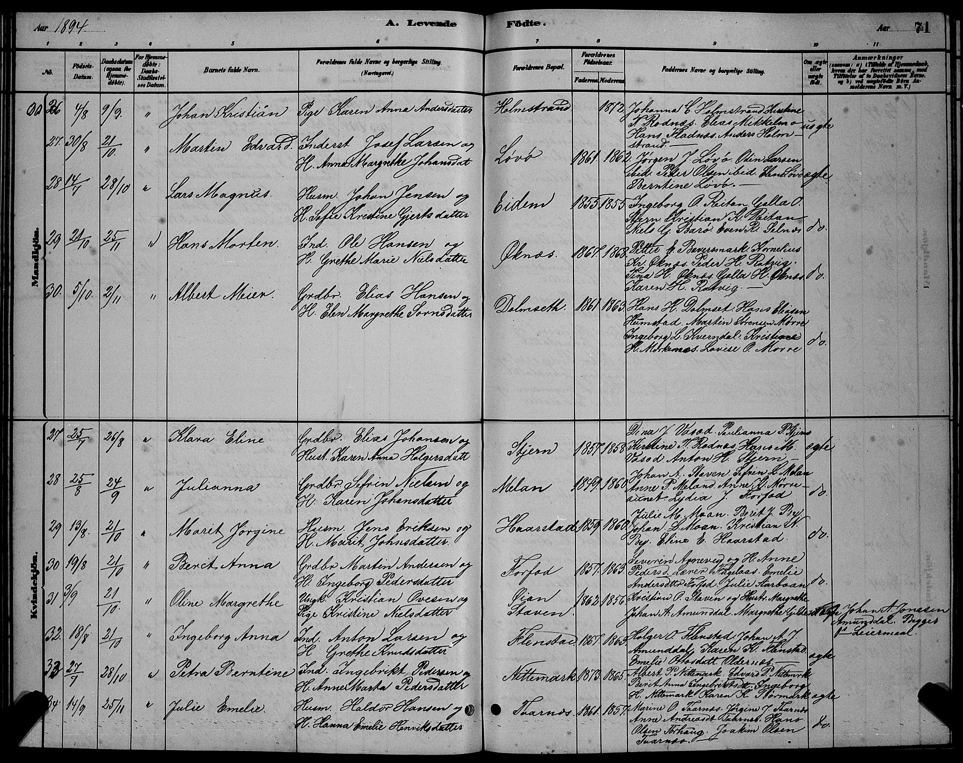 Ministerialprotokoller, klokkerbøker og fødselsregistre - Sør-Trøndelag, AV/SAT-A-1456/655/L0687: Parish register (copy) no. 655C03, 1880-1898, p. 71