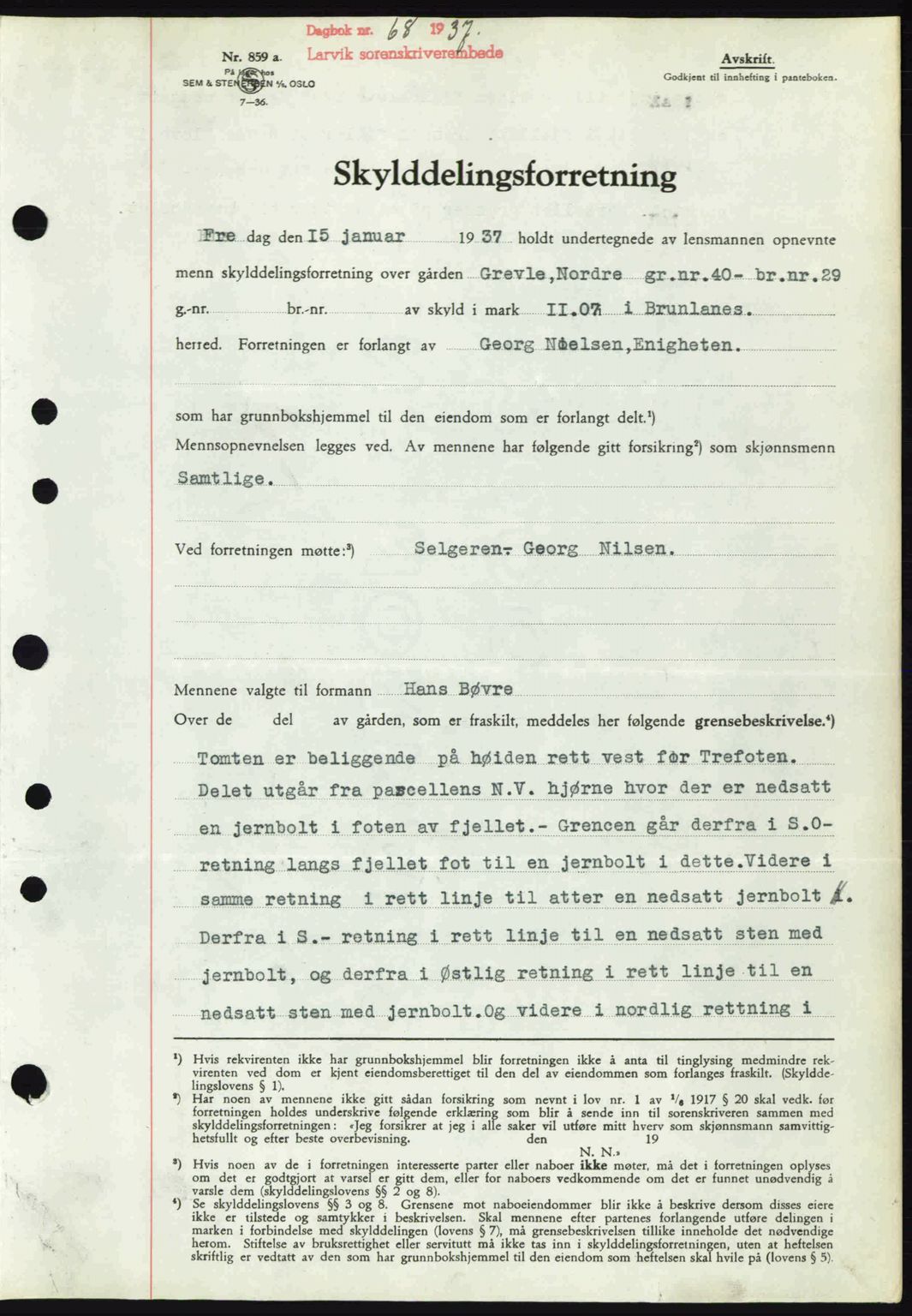 Larvik sorenskriveri, SAKO/A-83/G/Ga/Gab/L0067: Mortgage book no. A-1, 1936-1937, Diary no: : 68/1937