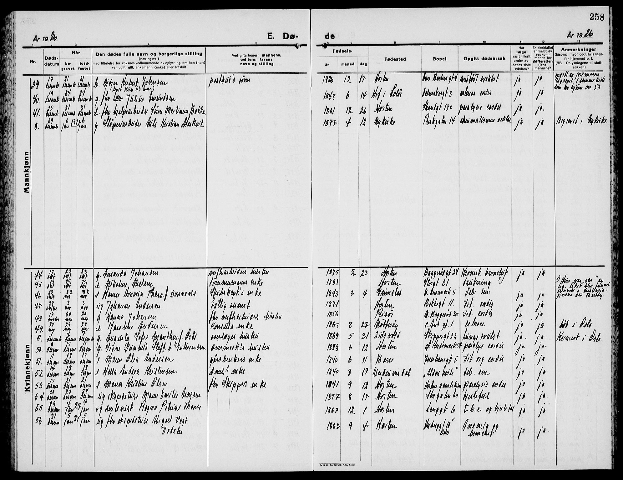 Horten kirkebøker, AV/SAKO-A-348/G/Ga/L0009: Parish register (copy) no. 9, 1926-1936, p. 258