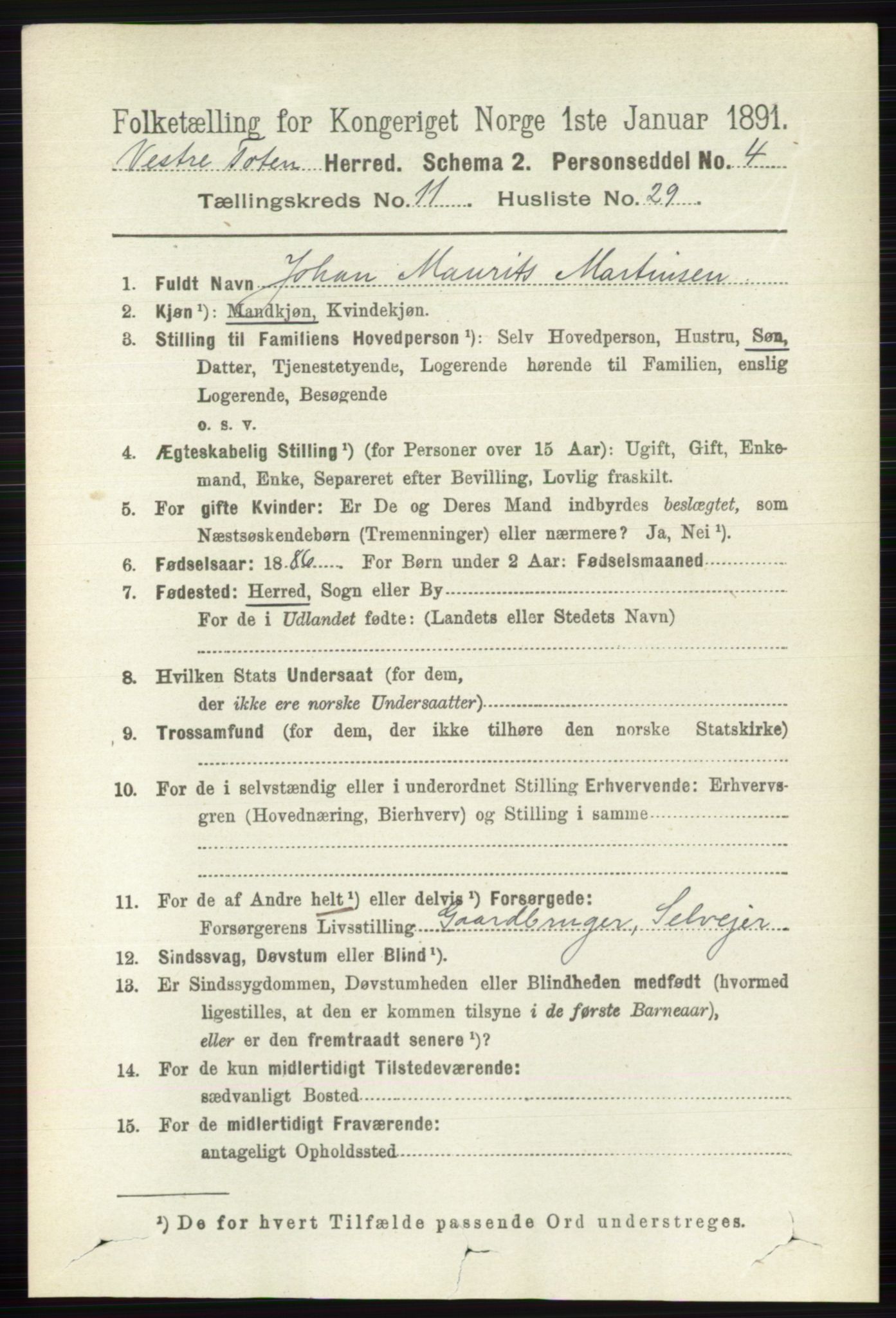 RA, 1891 census for 0529 Vestre Toten, 1891, p. 6860