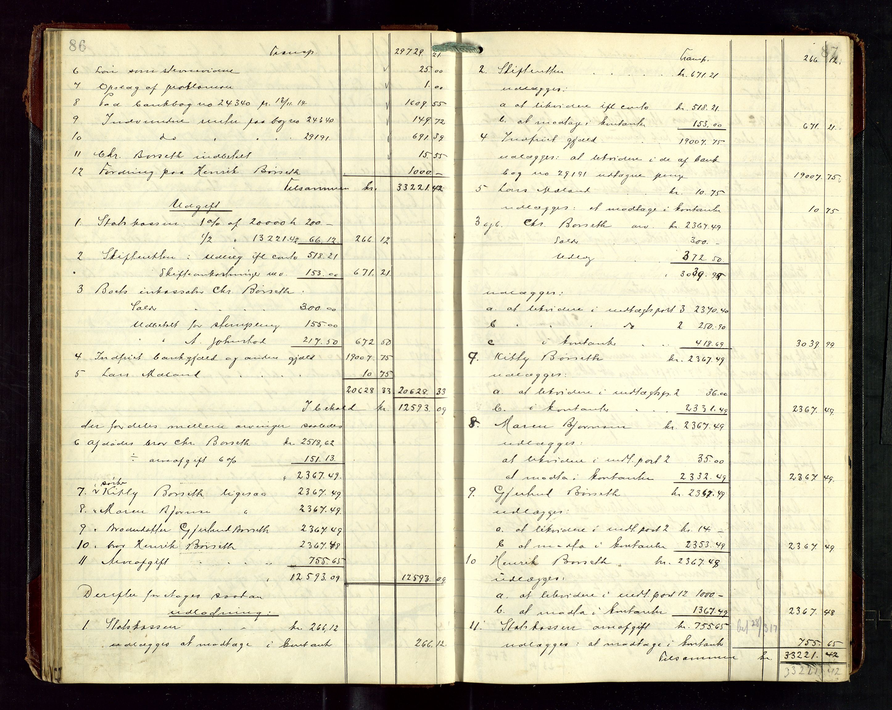 Haugesund tingrett, AV/SAST-A-101415/01/IV/IVD/L0003: Skifteutlodningsprotokoll, med register, 1915-1924, p. 86-87