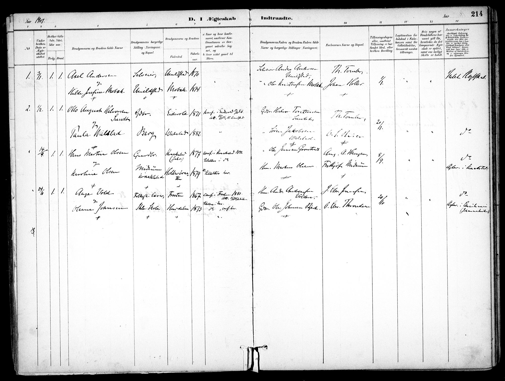 Nes prestekontor Kirkebøker, AV/SAO-A-10410/F/Fb/L0002: Parish register (official) no. II 2, 1883-1918, p. 214