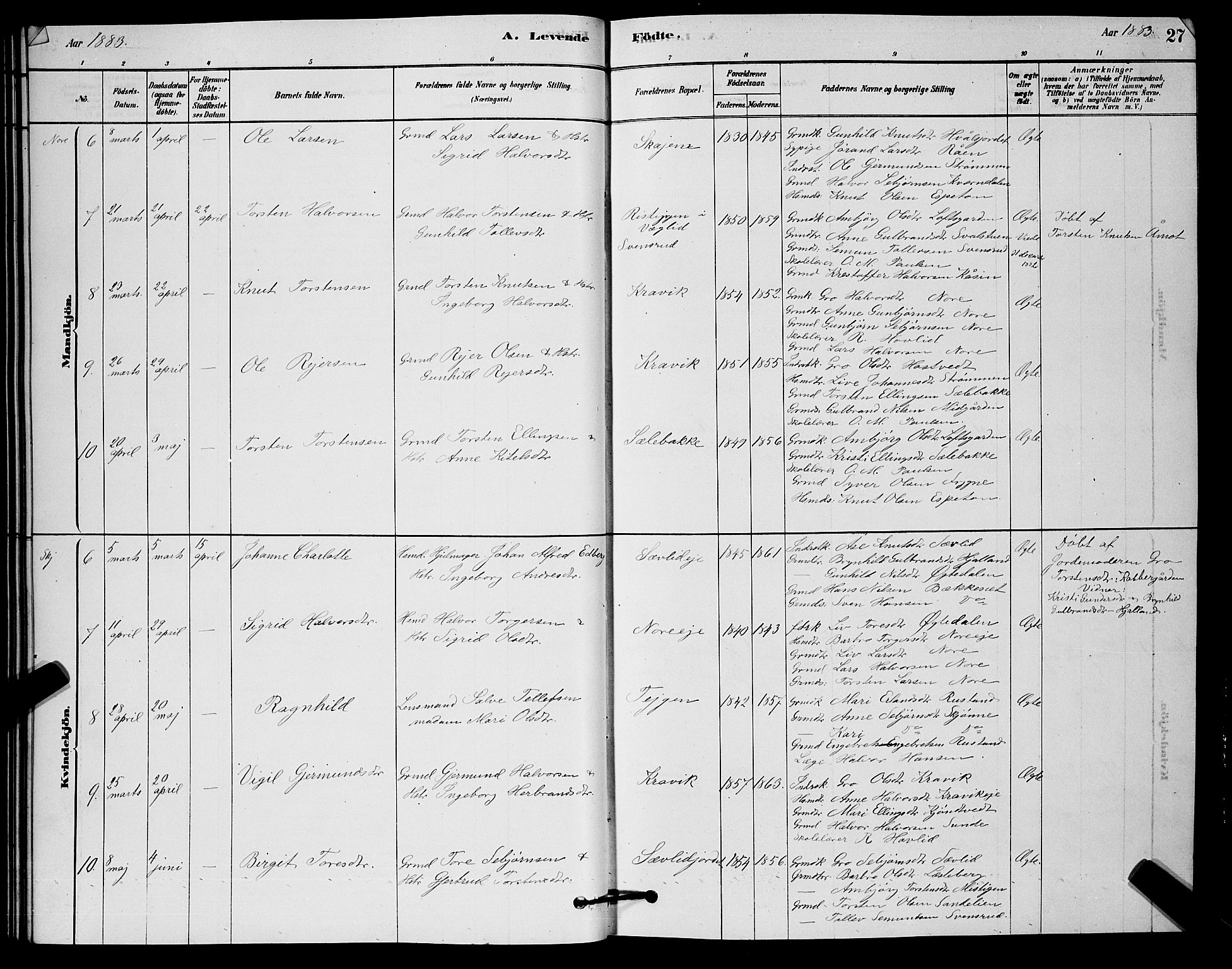 Nore kirkebøker, SAKO/A-238/G/Ga/L0002: Parish register (copy) no. I 2, 1878-1885, p. 27