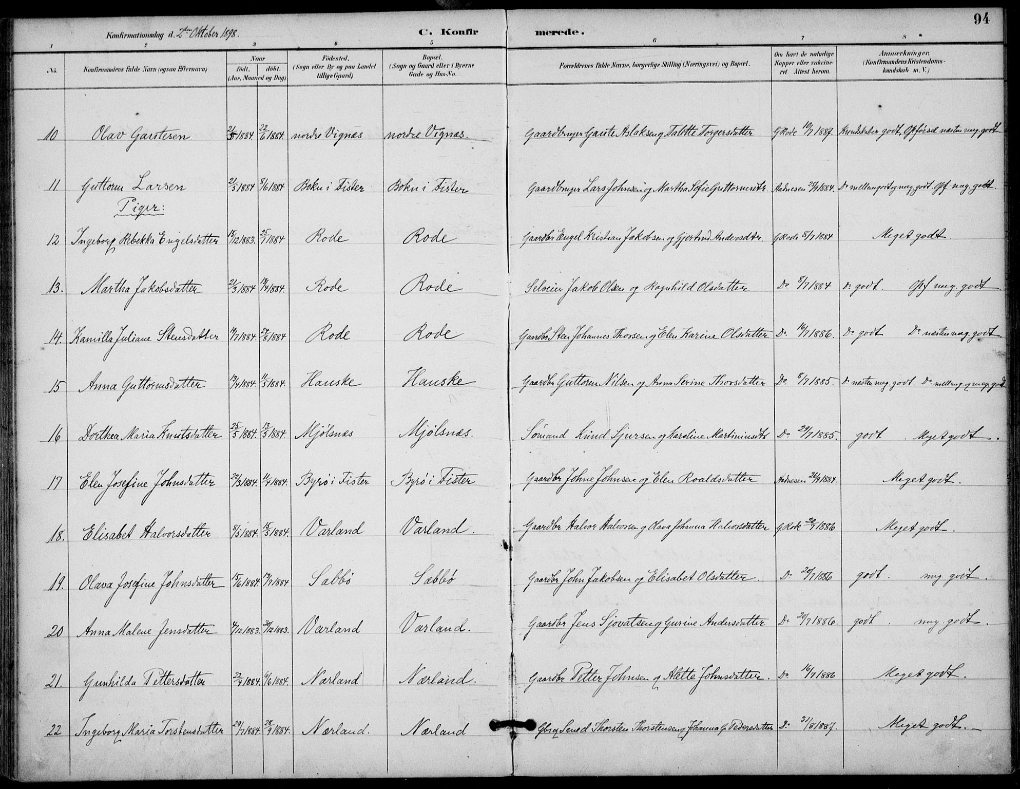 Finnøy sokneprestkontor, AV/SAST-A-101825/H/Ha/Haa/L0011: Parish register (official) no. A 11, 1891-1910, p. 94