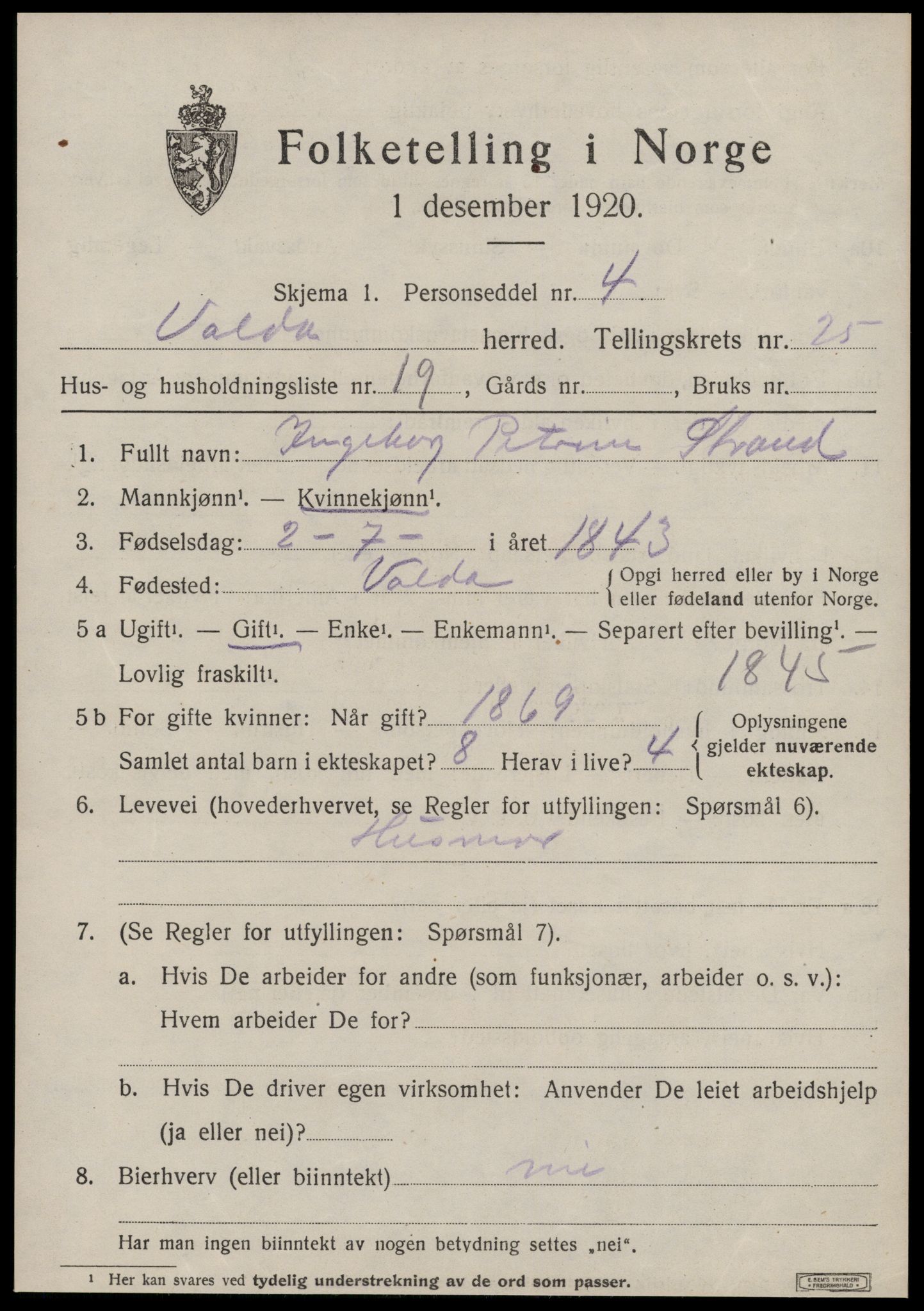 SAT, 1920 census for Volda, 1920, p. 12386