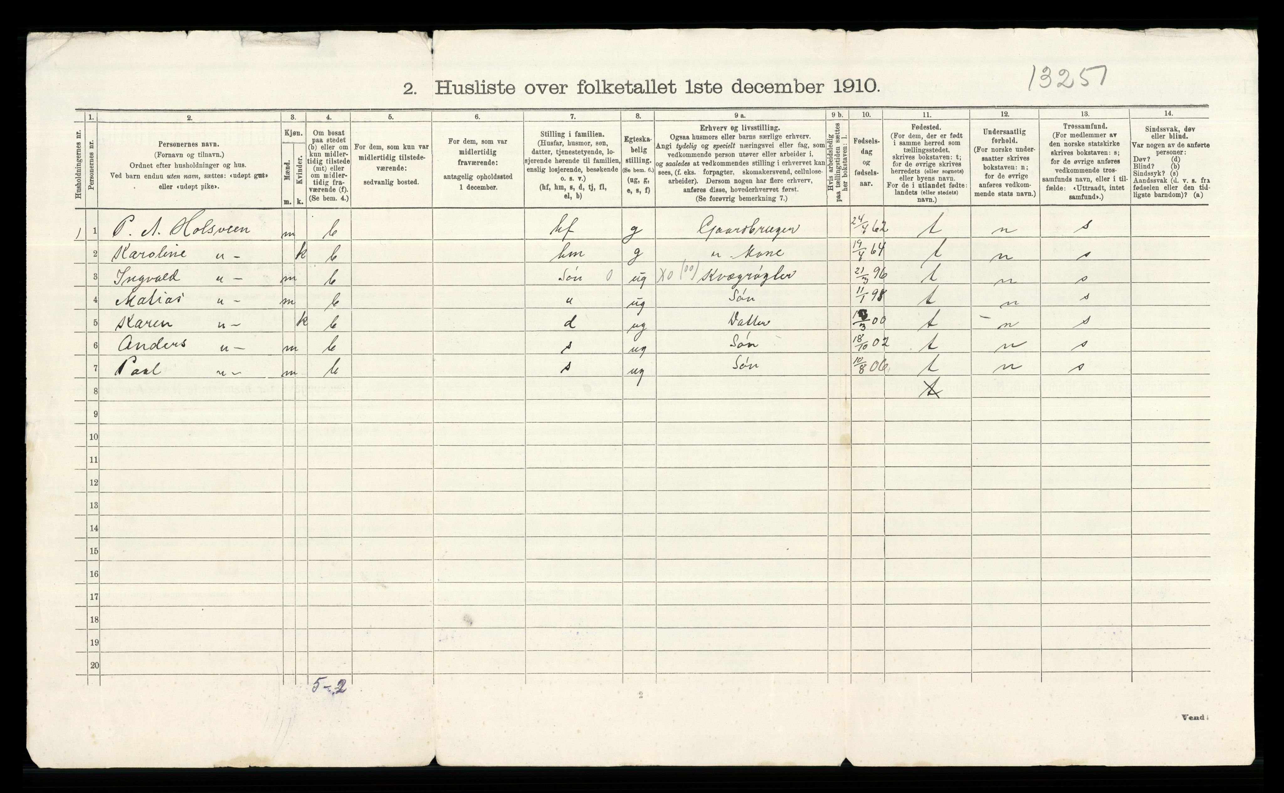 RA, 1910 census for Eina, 1910, p. 18