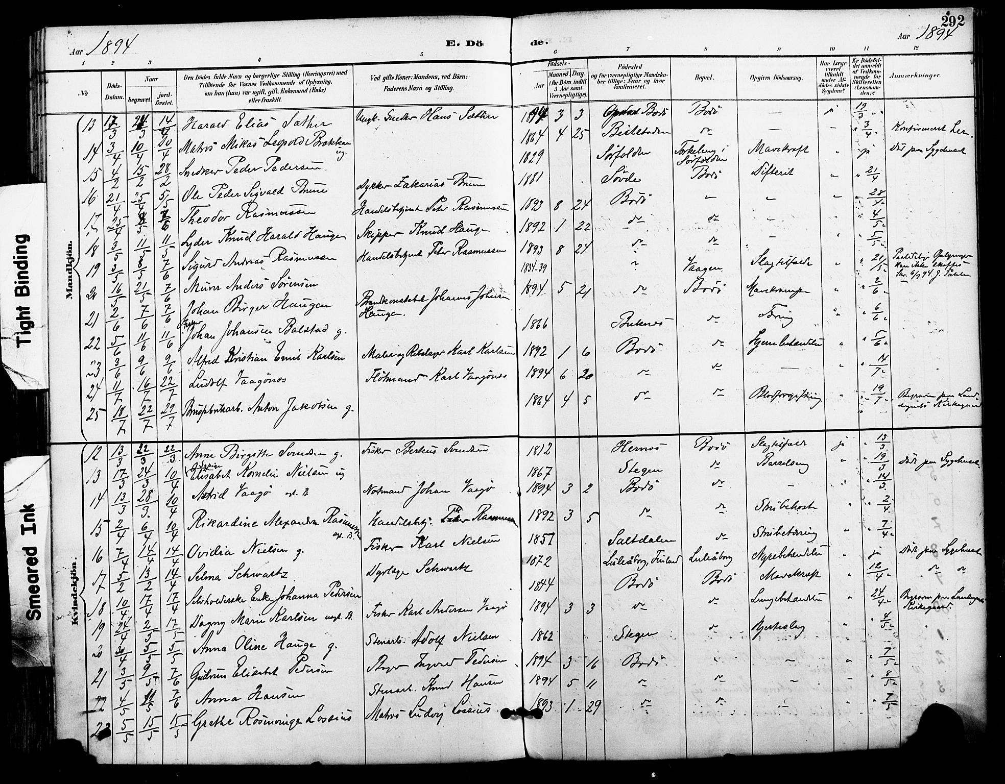 Ministerialprotokoller, klokkerbøker og fødselsregistre - Nordland, AV/SAT-A-1459/801/L0010: Parish register (official) no. 801A10, 1888-1899, p. 292