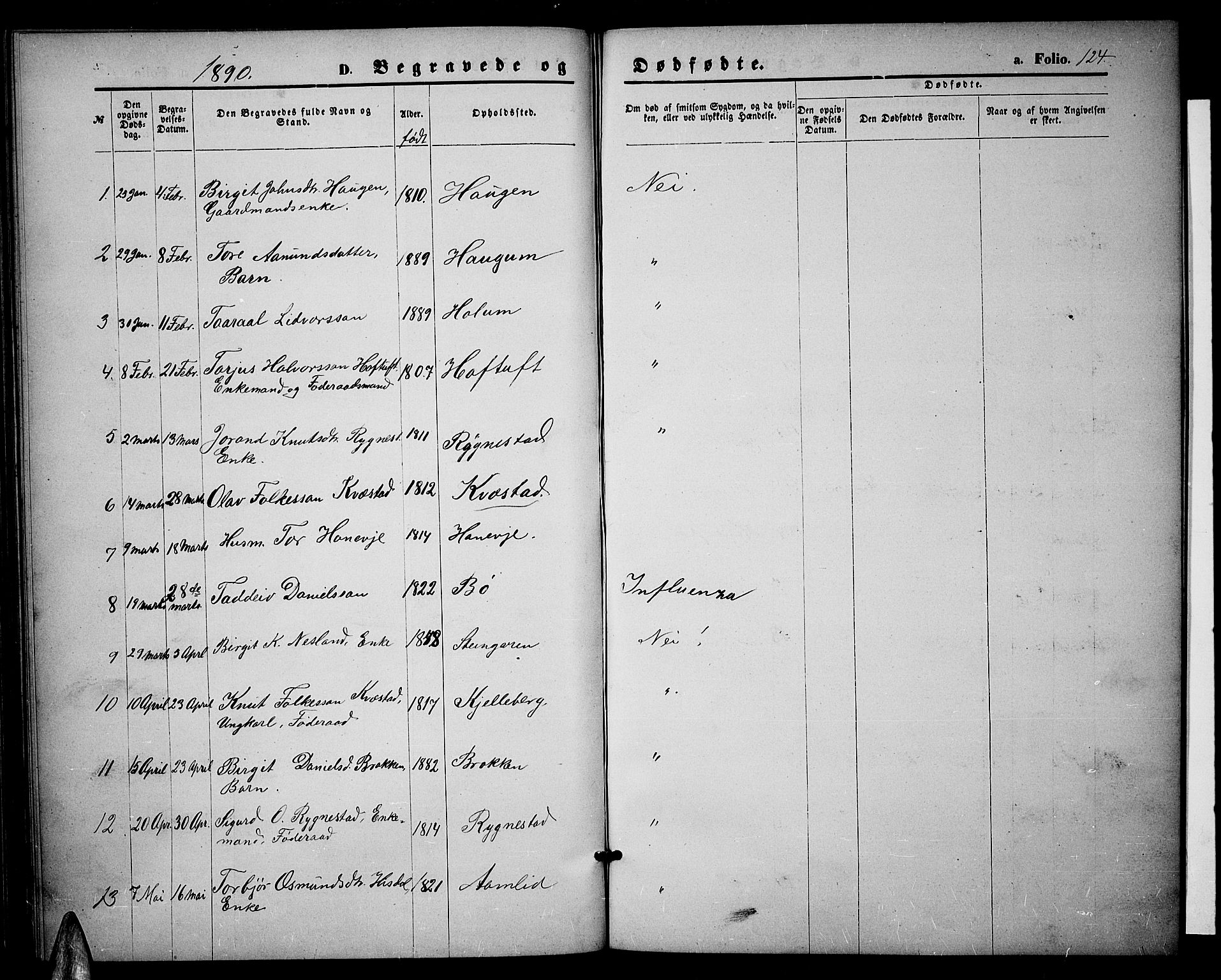 Valle sokneprestkontor, SAK/1111-0044/F/Fb/Fbc/L0003: Parish register (copy) no. B 3, 1871-1890, p. 124
