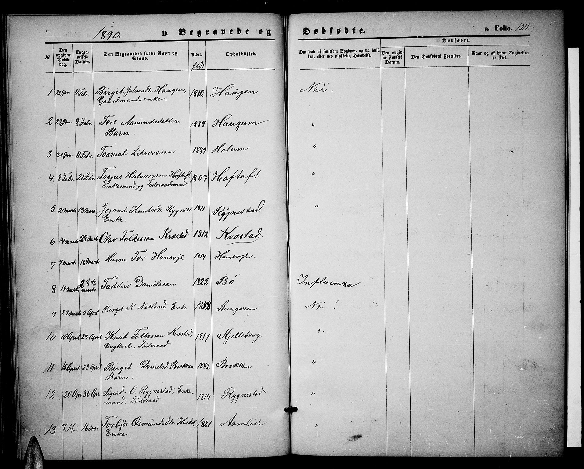 Valle sokneprestkontor, AV/SAK-1111-0044/F/Fb/Fbc/L0003: Parish register (copy) no. B 3, 1871-1890, p. 124