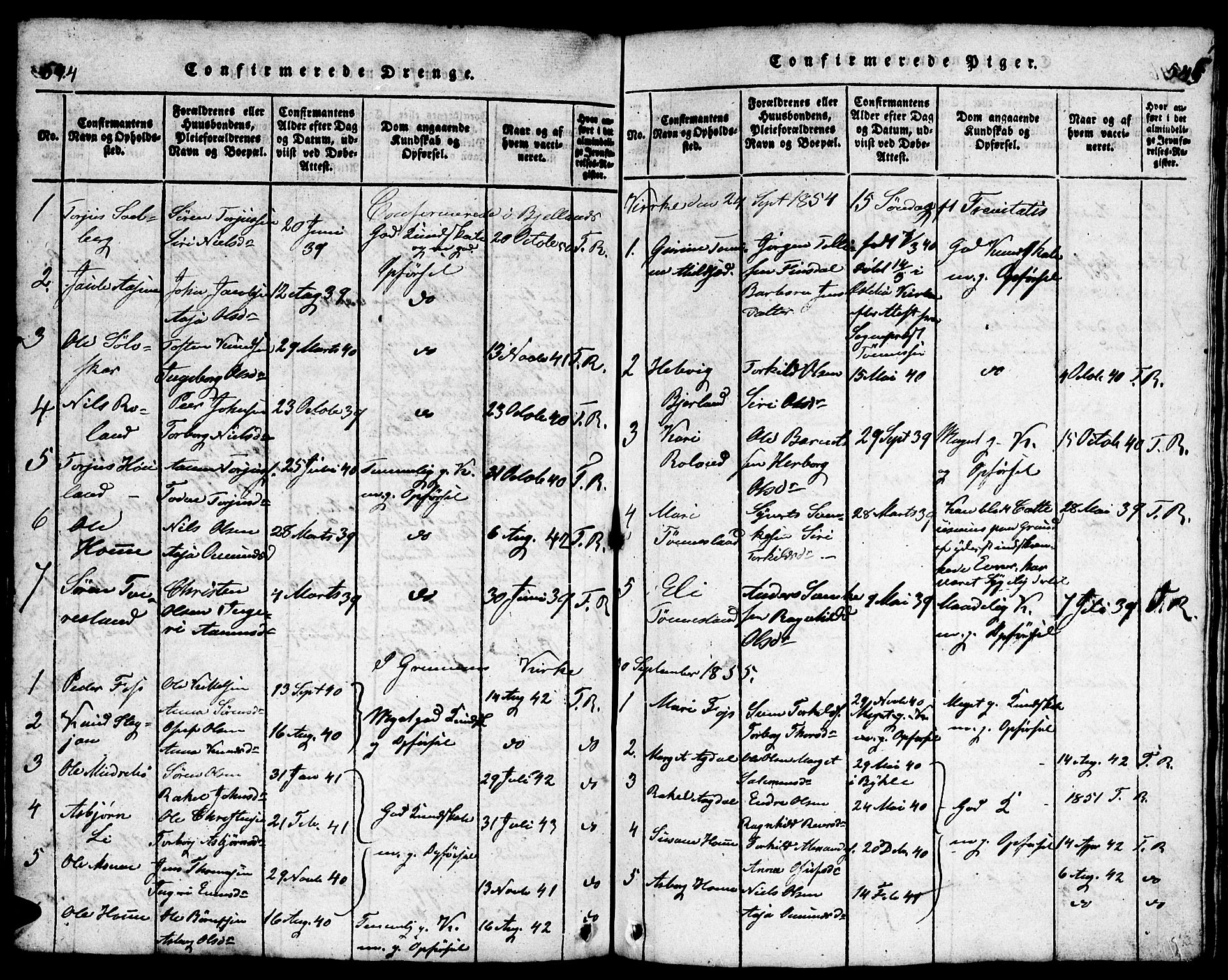 Bjelland sokneprestkontor, AV/SAK-1111-0005/F/Fb/Fba/L0003: Parish register (copy) no. B 3, 1816-1870, p. 544-545