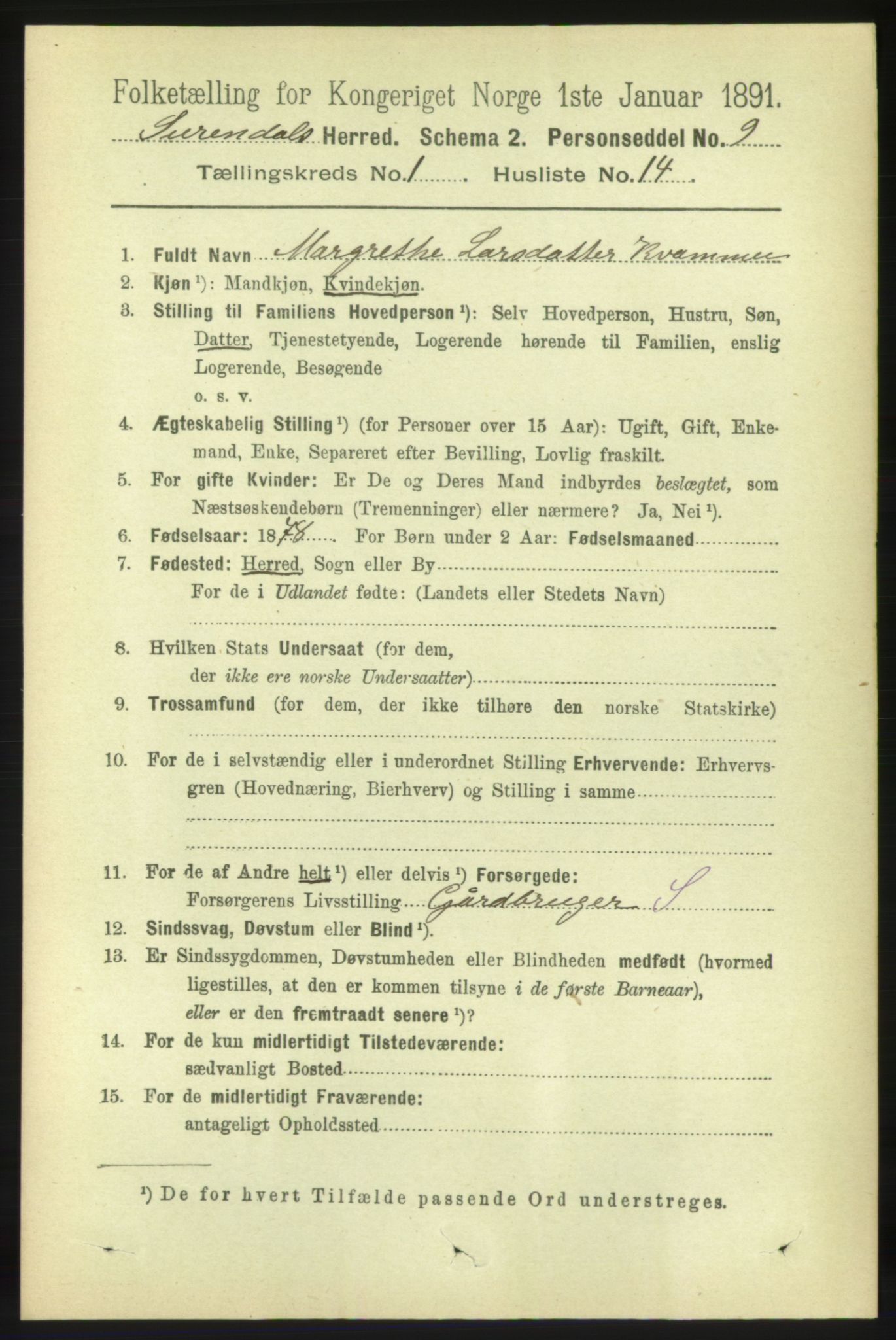 RA, 1891 census for 1566 Surnadal, 1891, p. 205