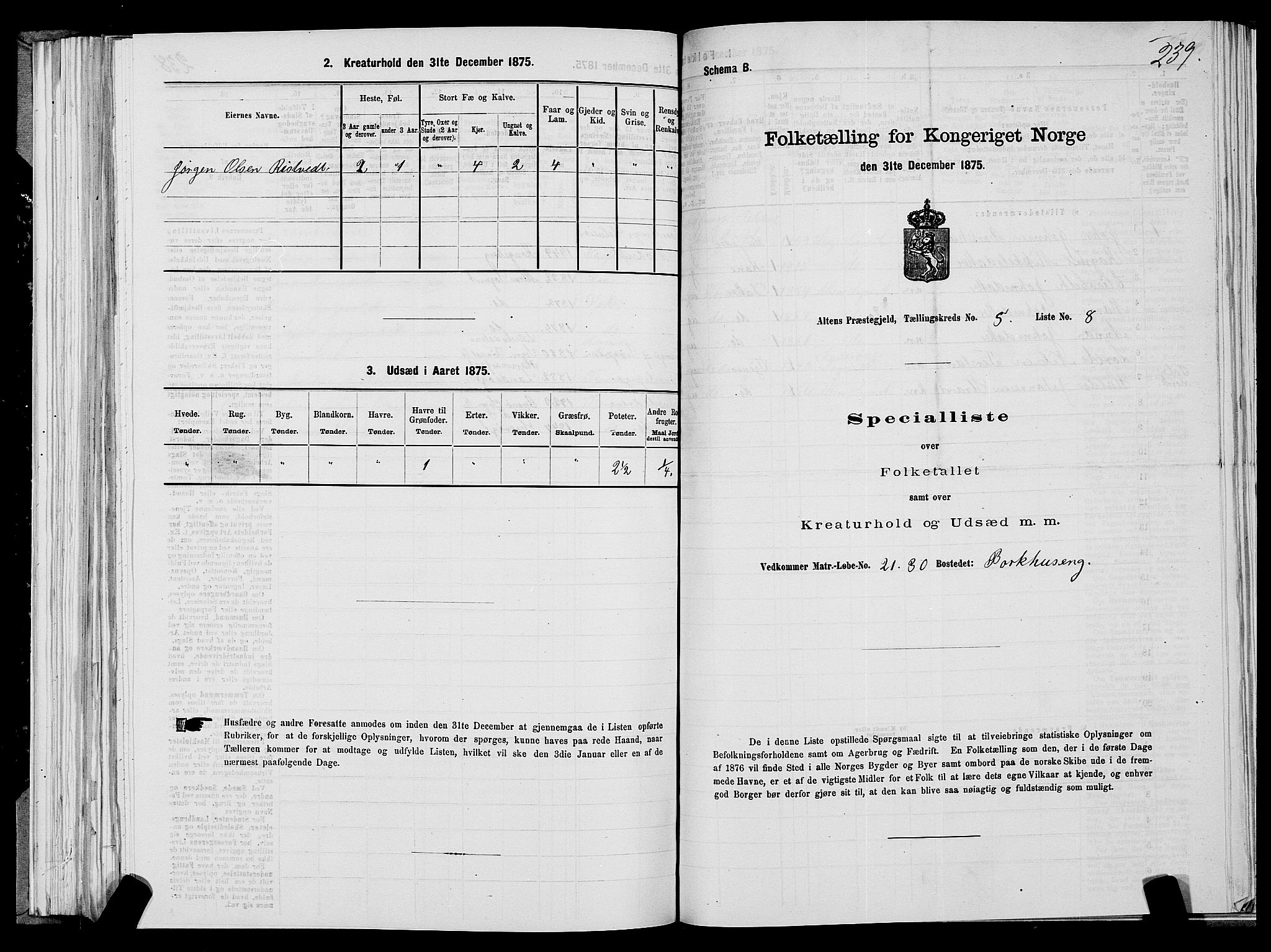 SATØ, 1875 census for 2012P Alta, 1875, p. 2239