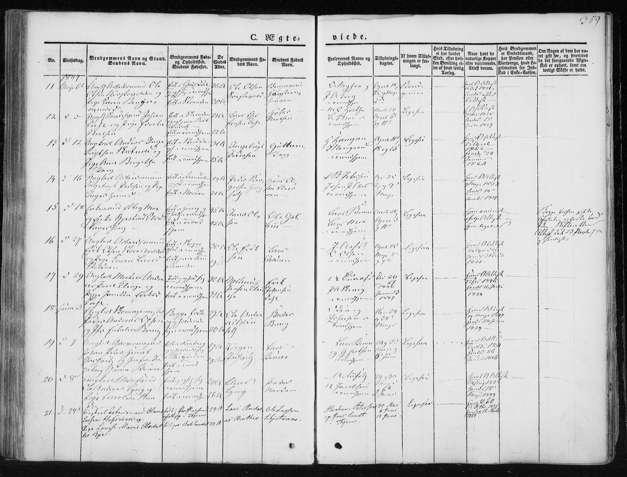 Ministerialprotokoller, klokkerbøker og fødselsregistre - Sør-Trøndelag, AV/SAT-A-1456/601/L0049: Parish register (official) no. 601A17, 1839-1847, p. 359