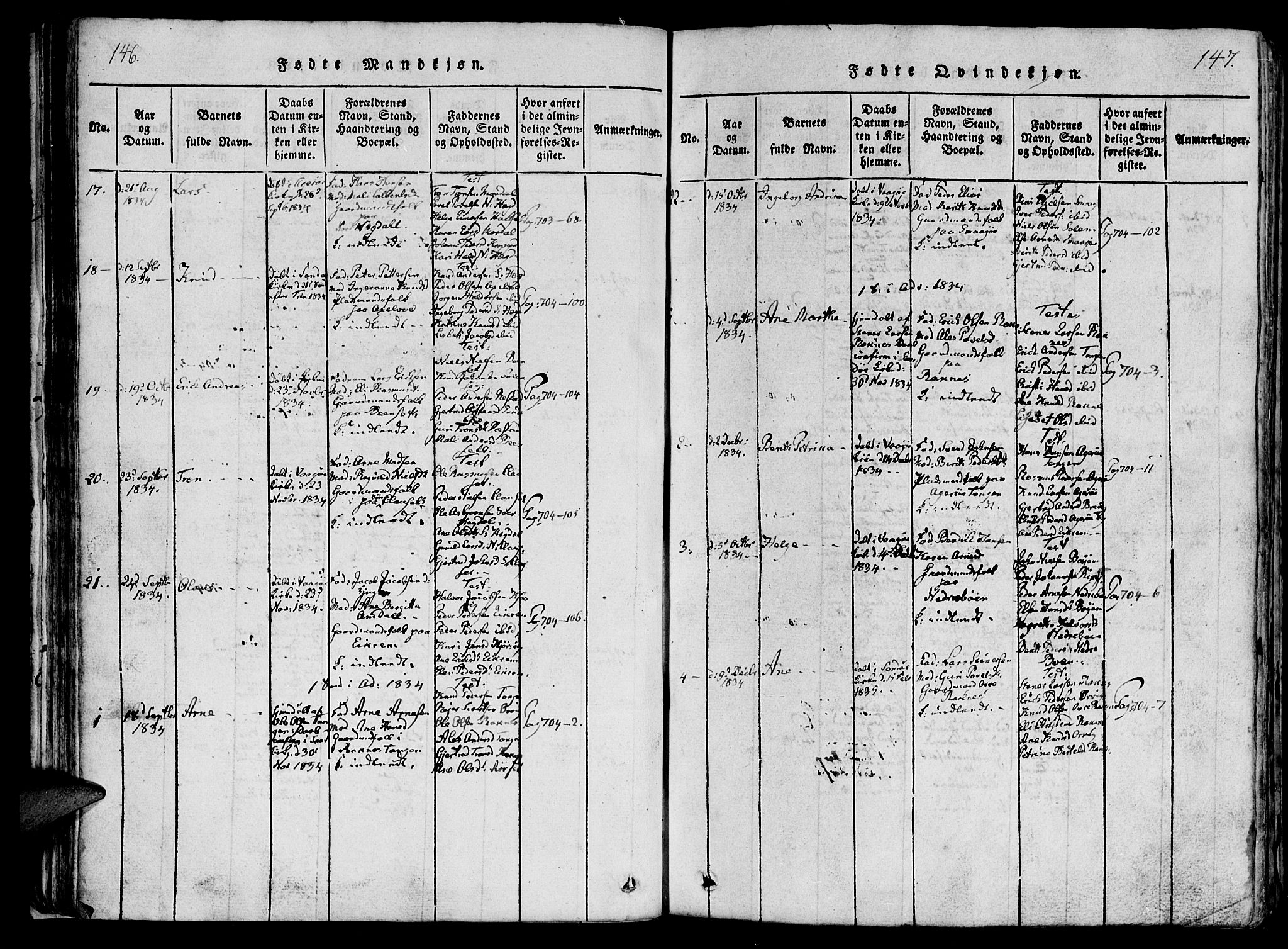 Ministerialprotokoller, klokkerbøker og fødselsregistre - Møre og Romsdal, SAT/A-1454/560/L0718: Parish register (official) no. 560A02, 1817-1844, p. 146-147