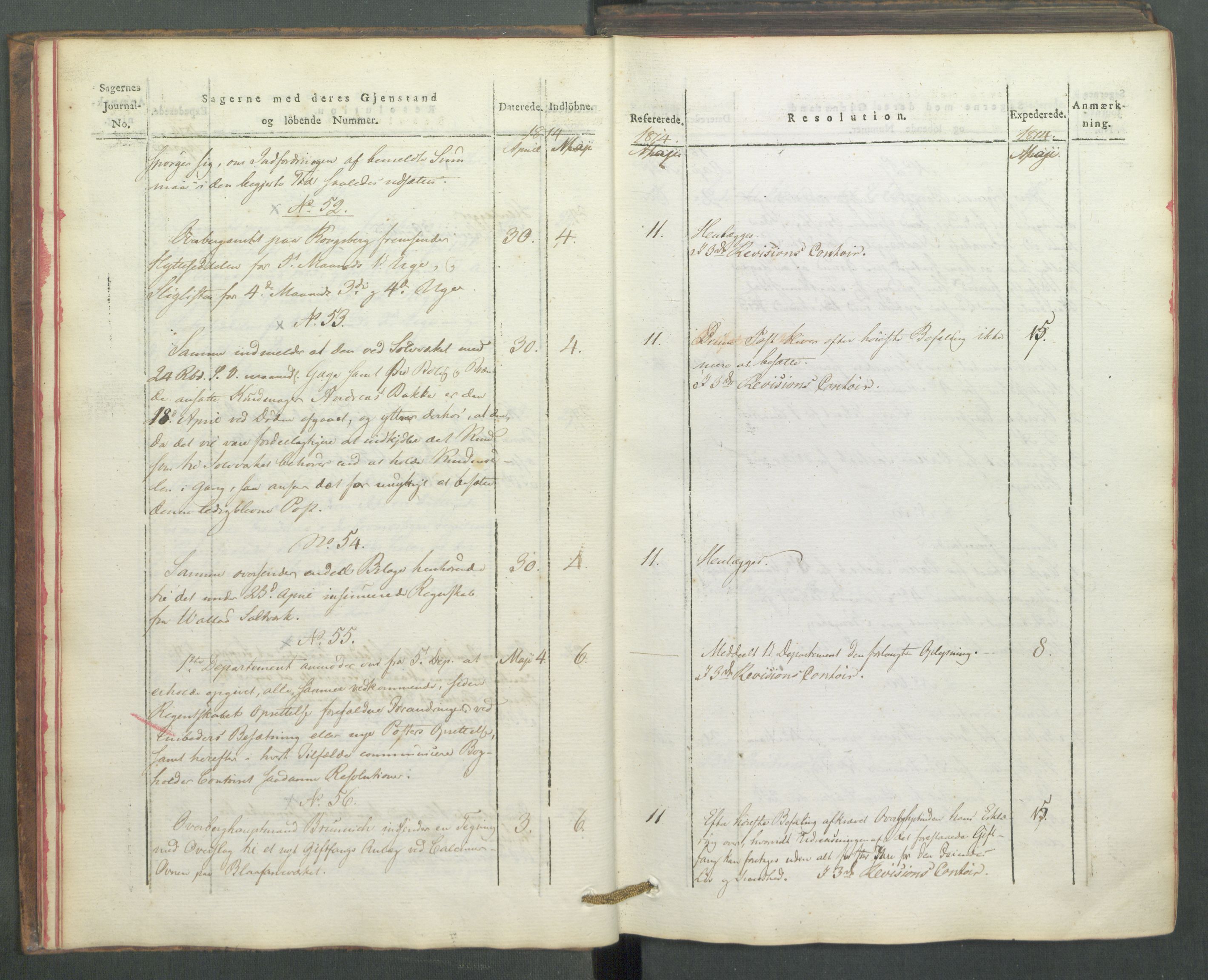 Departementene i 1814, AV/RA-S-3899/Fe/L0054: Journal, 1814
