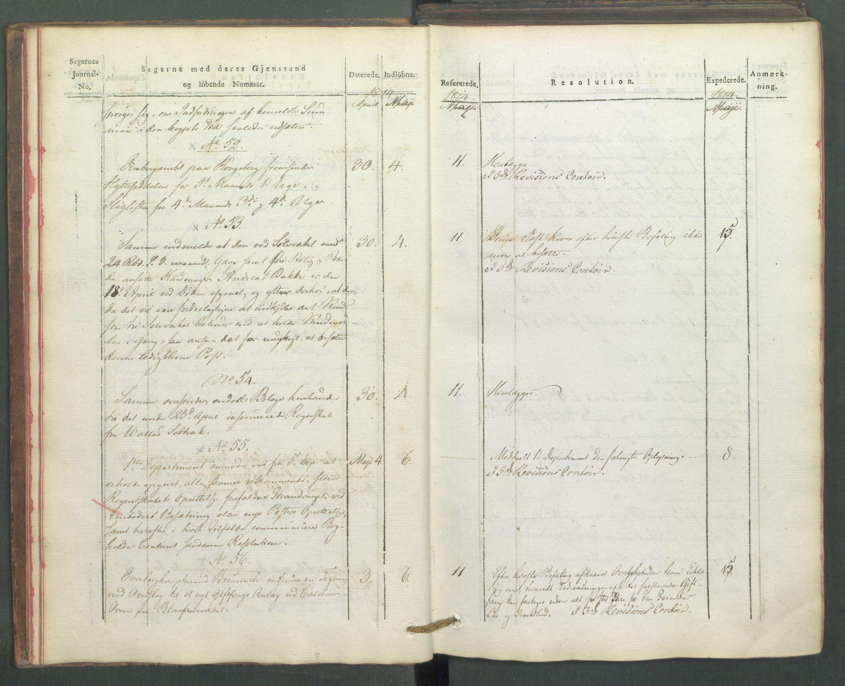 Departementene i 1814, RA/S-3899/Fe/L0054: Journal, 1814