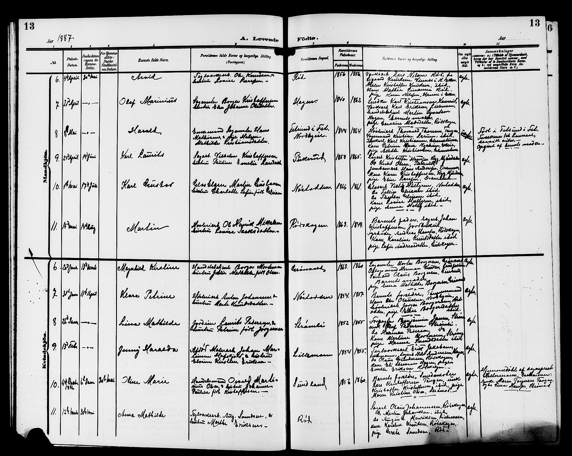 Strømsgodset kirkebøker, SAKO/A-324/G/Ga/L0002: Parish register (copy) no. 2, 1885-1910, p. 13