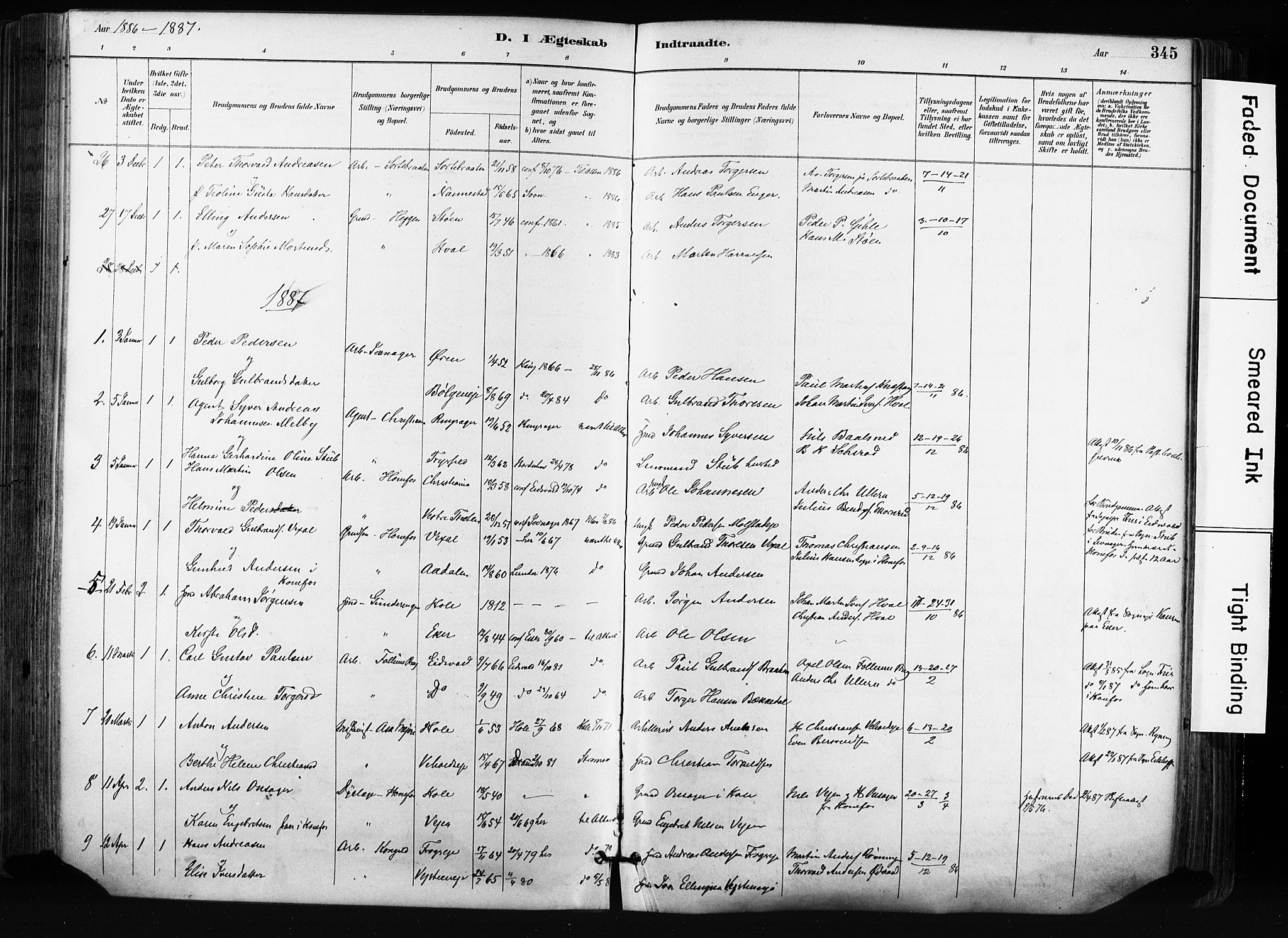 Norderhov kirkebøker, AV/SAKO-A-237/F/Fa/L0016: Parish register (official) no. 16, 1885-1902, p. 345