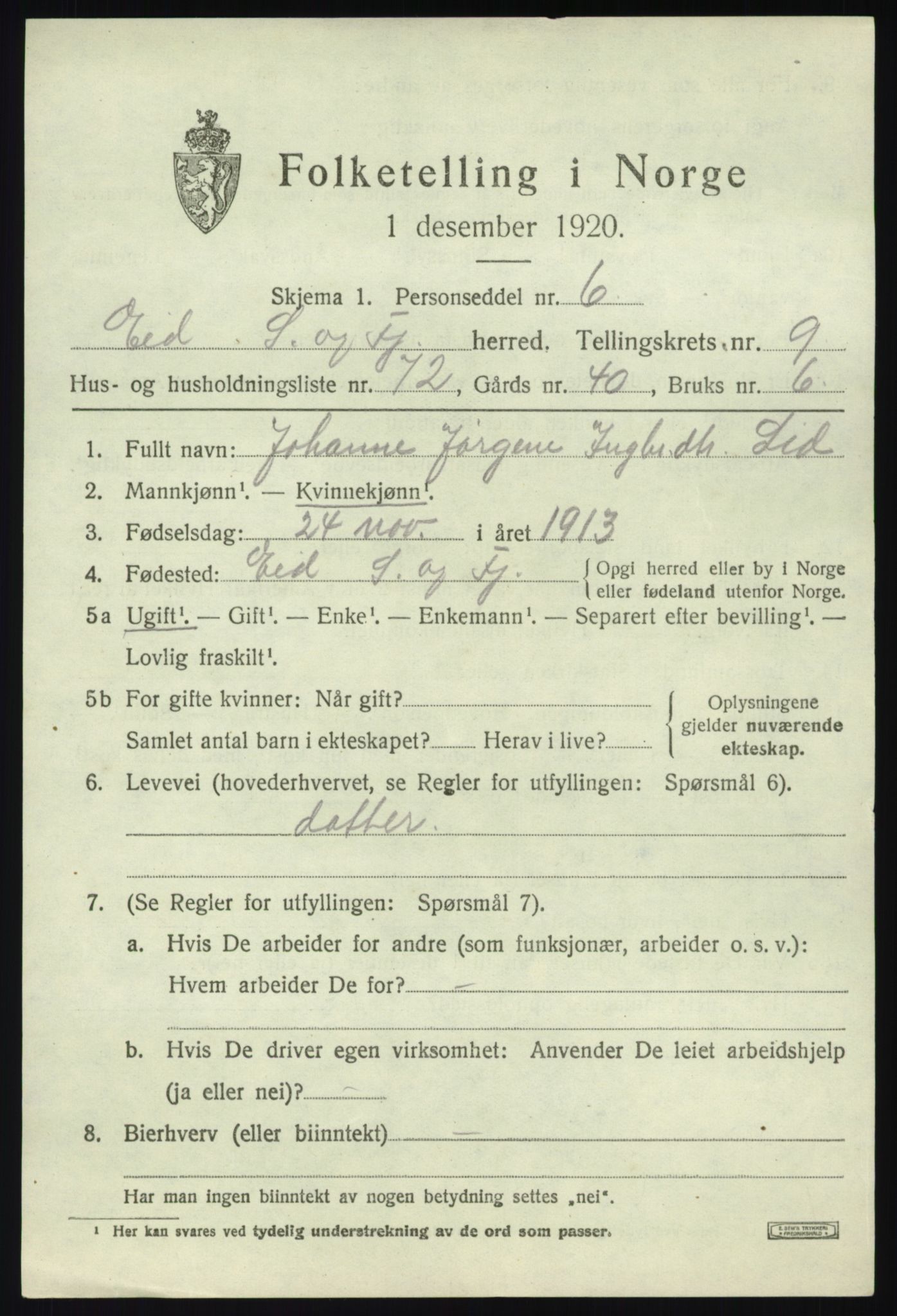 SAB, 1920 census for Eid, 1920, p. 4992