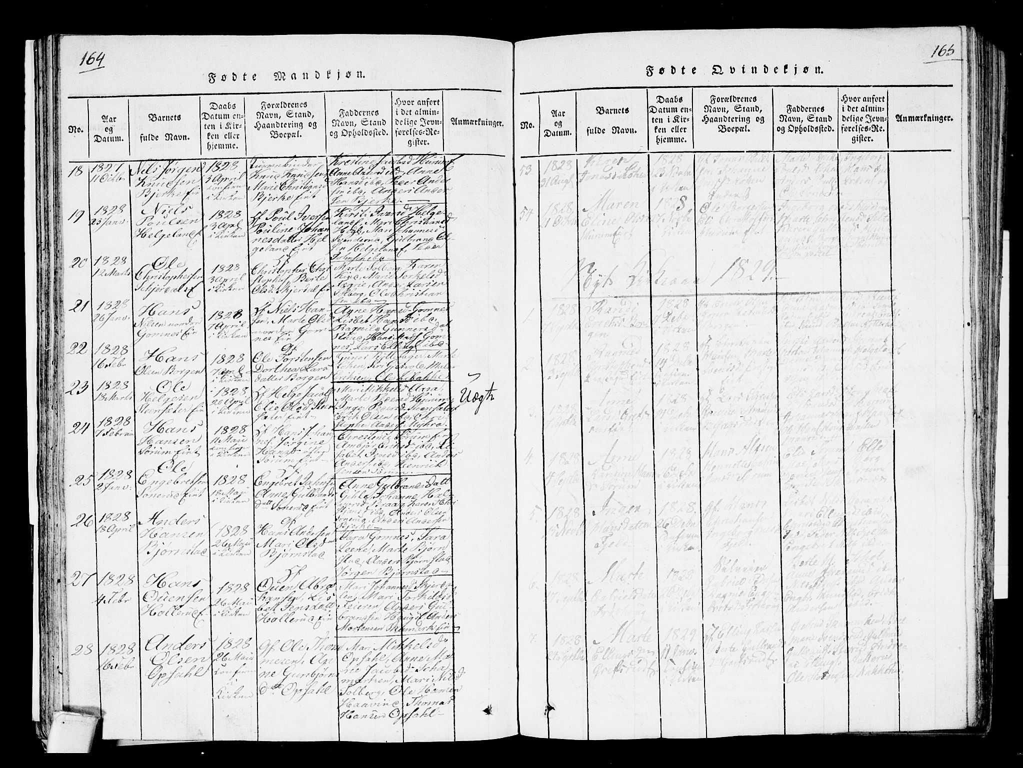Hole kirkebøker, SAKO/A-228/F/Fa/L0004: Parish register (official) no. I 4, 1814-1833, p. 164-165