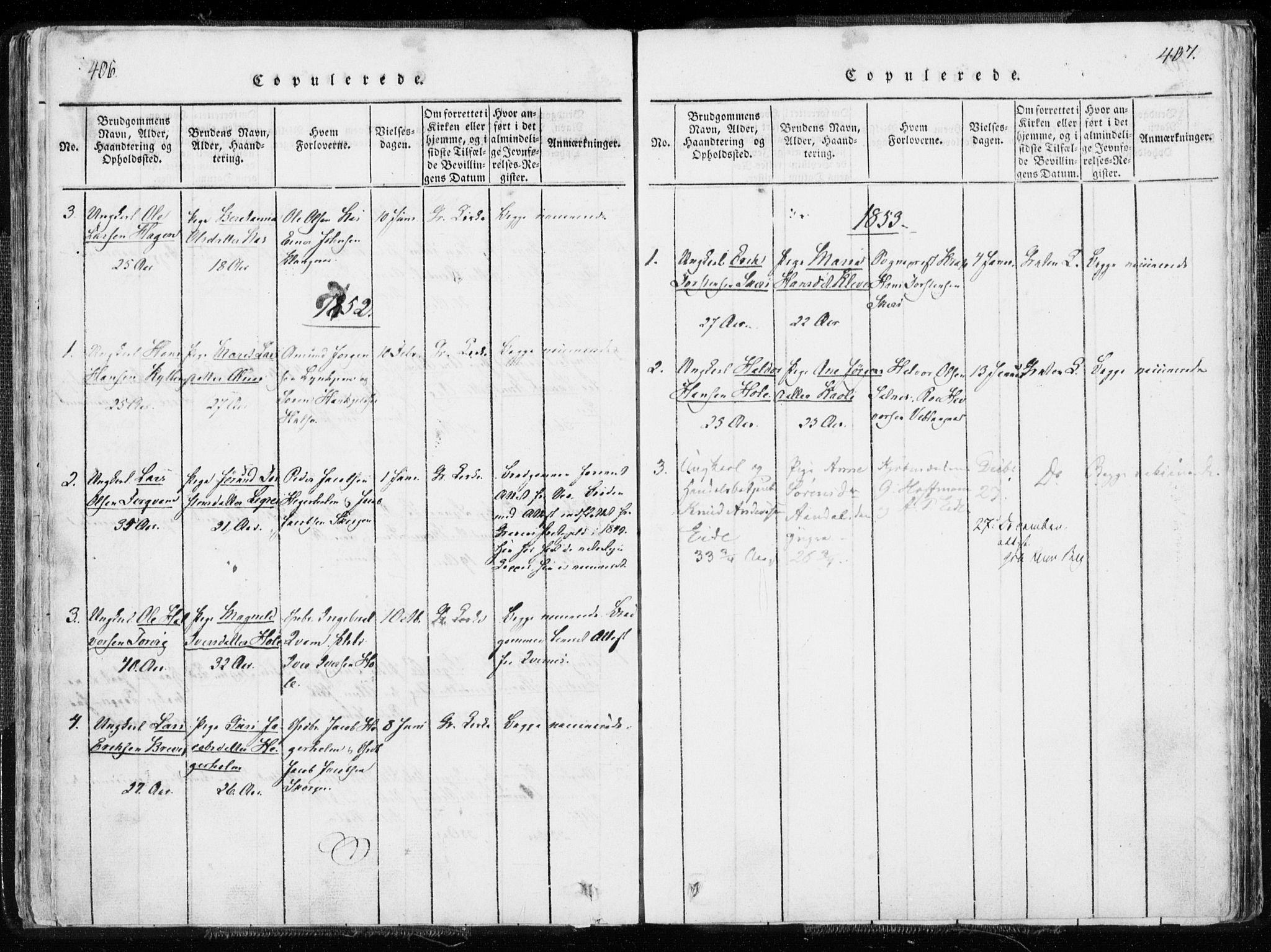 Ministerialprotokoller, klokkerbøker og fødselsregistre - Møre og Romsdal, SAT/A-1454/544/L0571: Parish register (official) no. 544A04, 1818-1853, p. 406-407