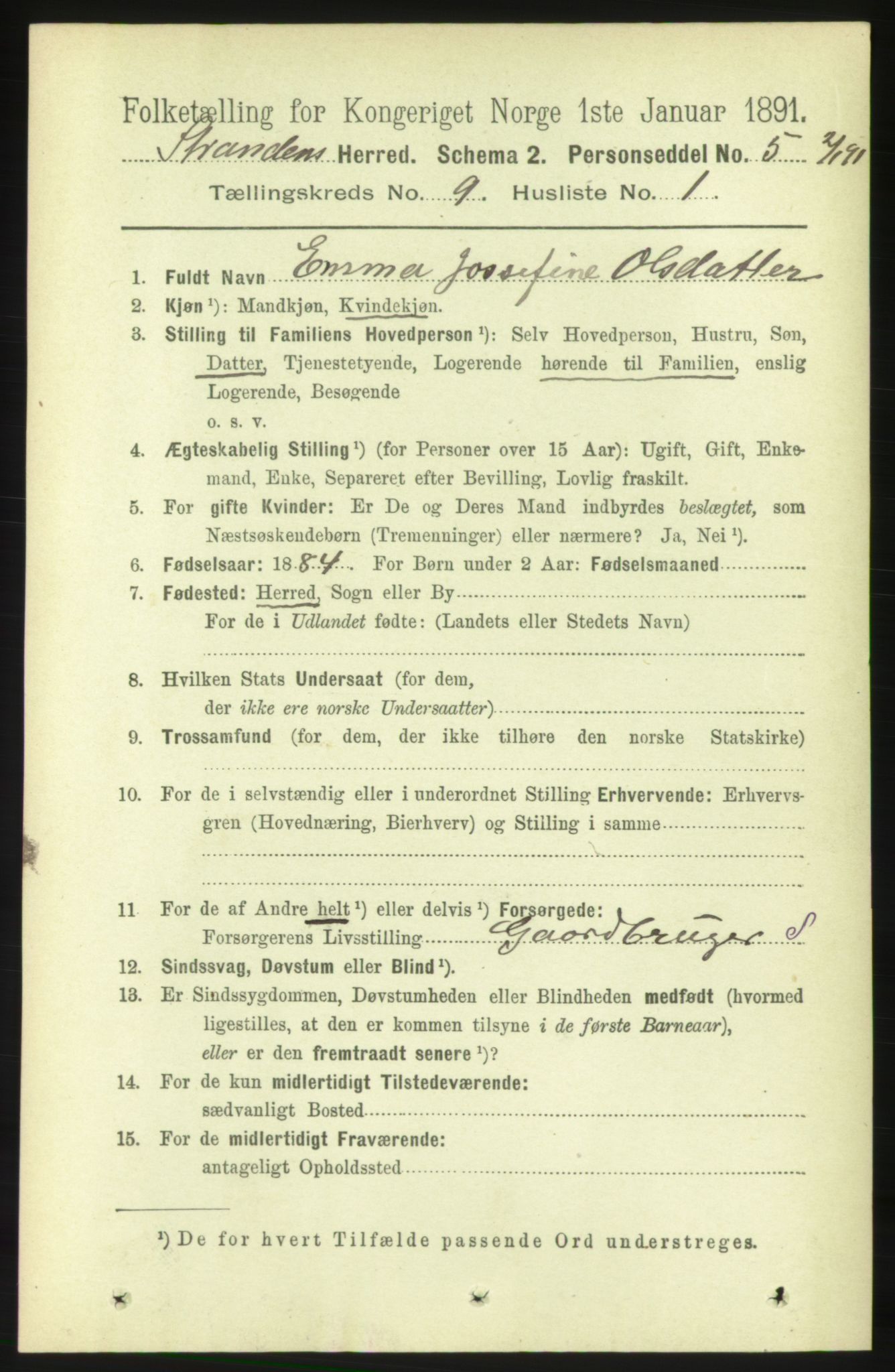 RA, 1891 census for 1525 Stranda, 1891, p. 2206