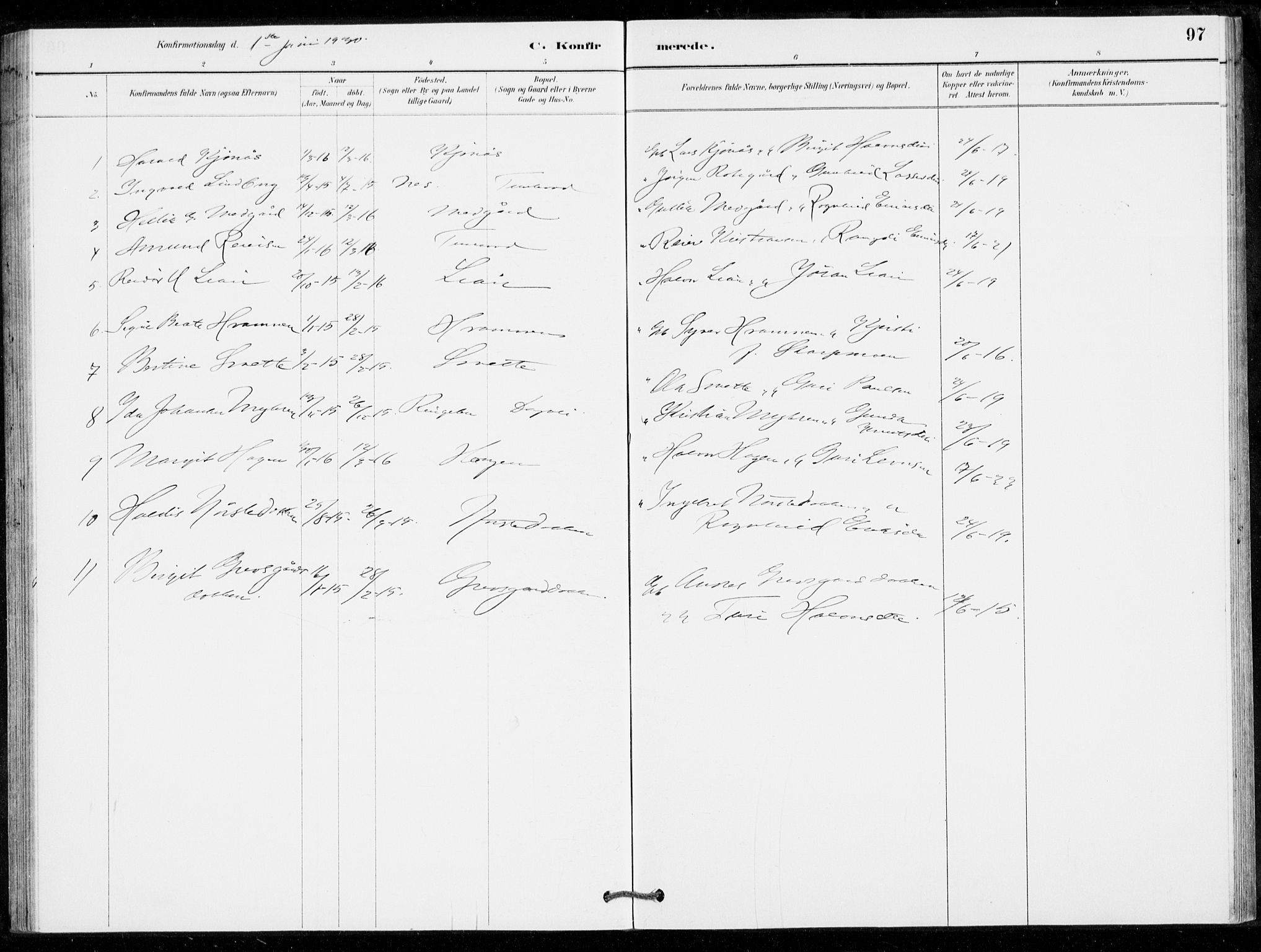 Nore kirkebøker, AV/SAKO-A-238/G/Gc/L0003: Parish register (copy) no. III 3, 1881-1941, p. 97