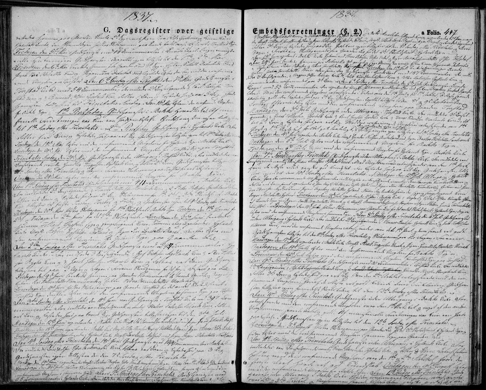Bakke sokneprestkontor, SAK/1111-0002/F/Fa/Faa/L0004: Parish register (official) no. A 4, 1834-1846, p. 447