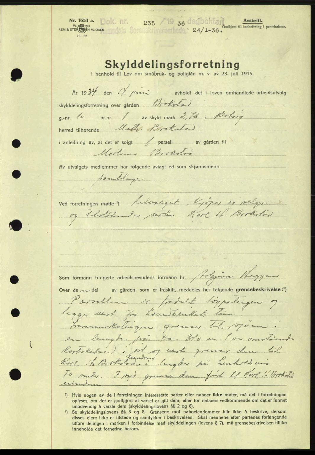 Romsdal sorenskriveri, AV/SAT-A-4149/1/2/2C: Mortgage book no. A1, 1936-1936, Diary no: : 235/1936